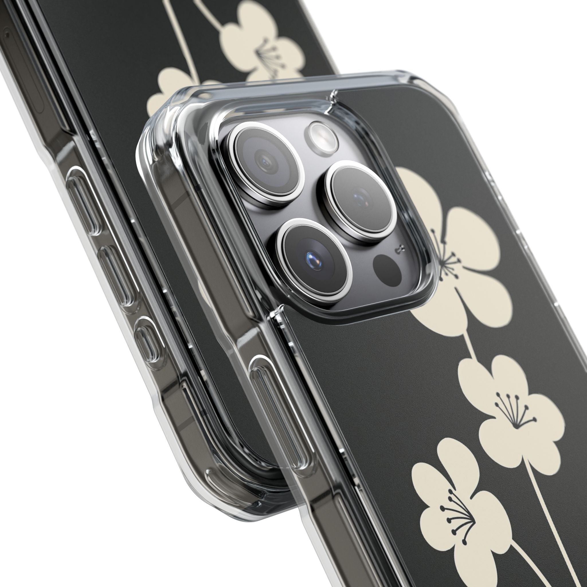 Black Impact MagSafe Phone Case for iPhone - Obsidian Cream Bloom