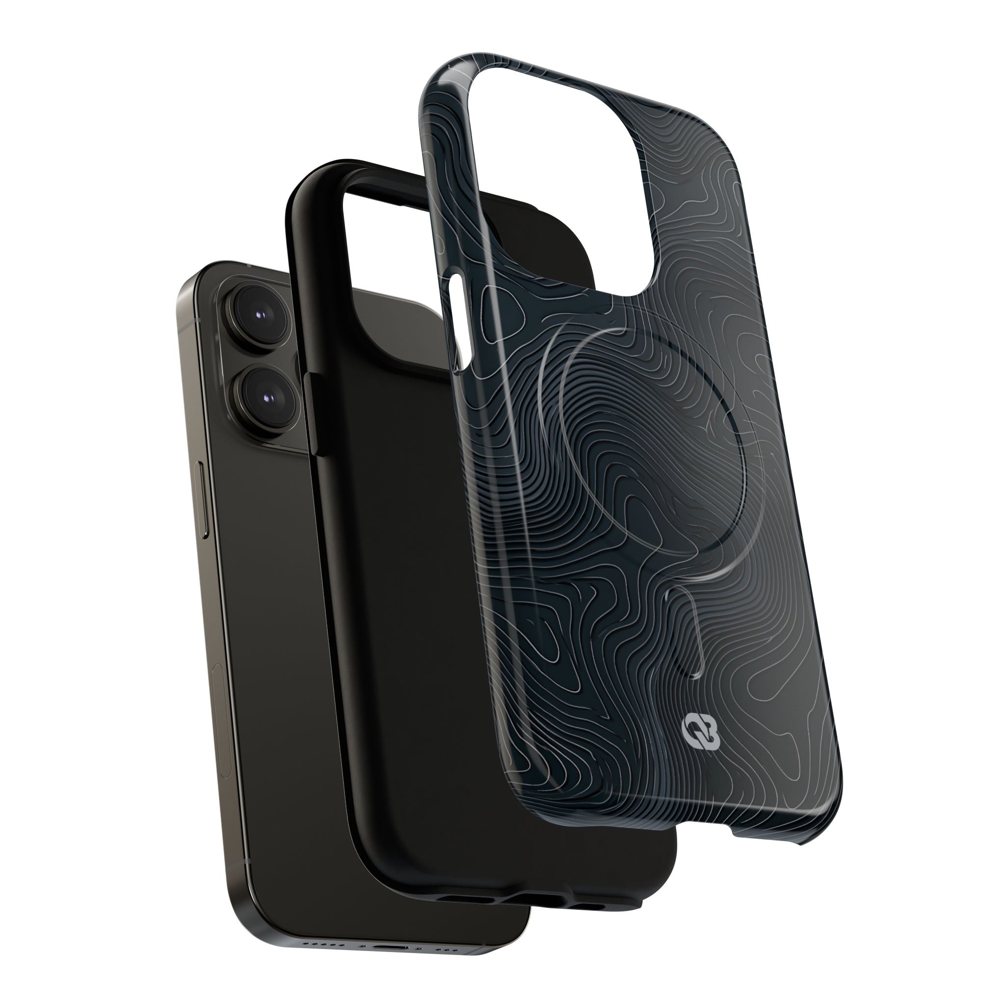 Black Tough 2.0 Magsafe Phone Case for iPhone - Obsidian Ridge Topo