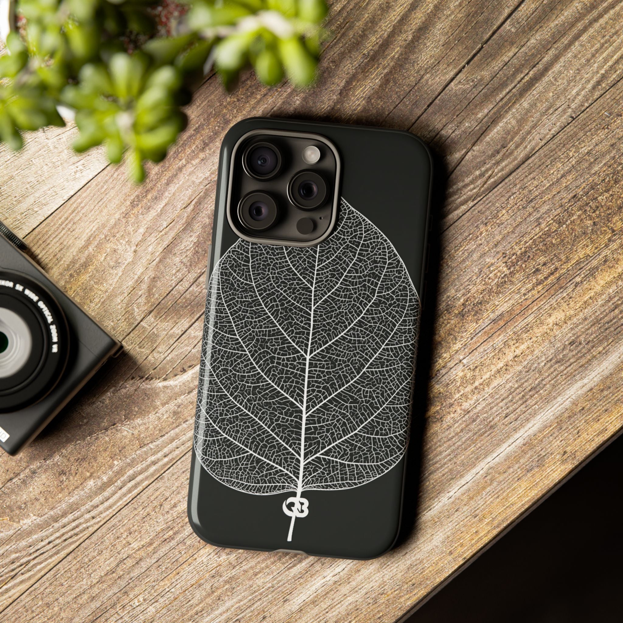 Black Tough Phone Case for iPhone - Bleached Leaf Lattice