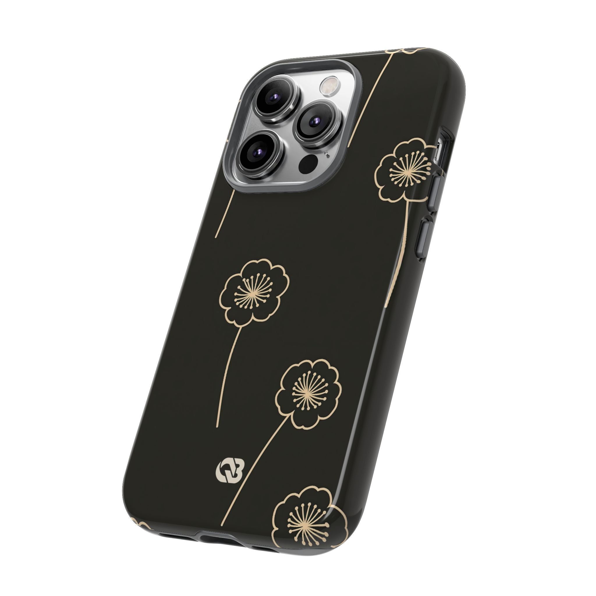 Black Tough Phone Case for iPhone - Obsidian Sand Petals