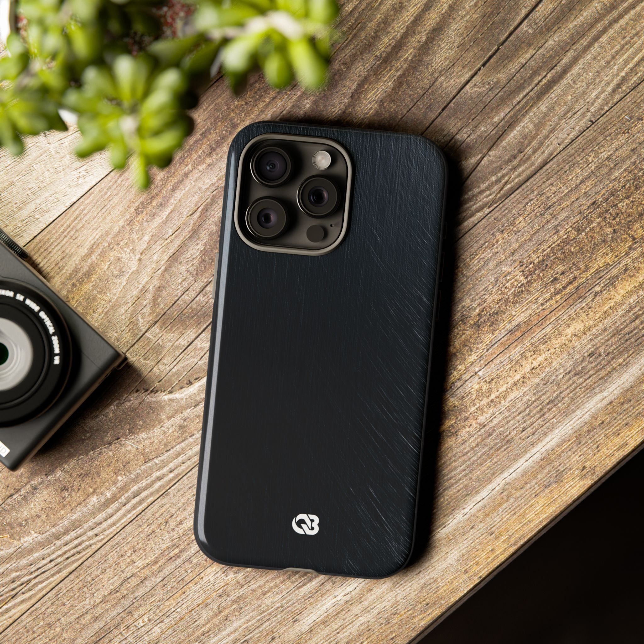 Black Tough Phone Case for iPhone - Midnight Brushed Grain