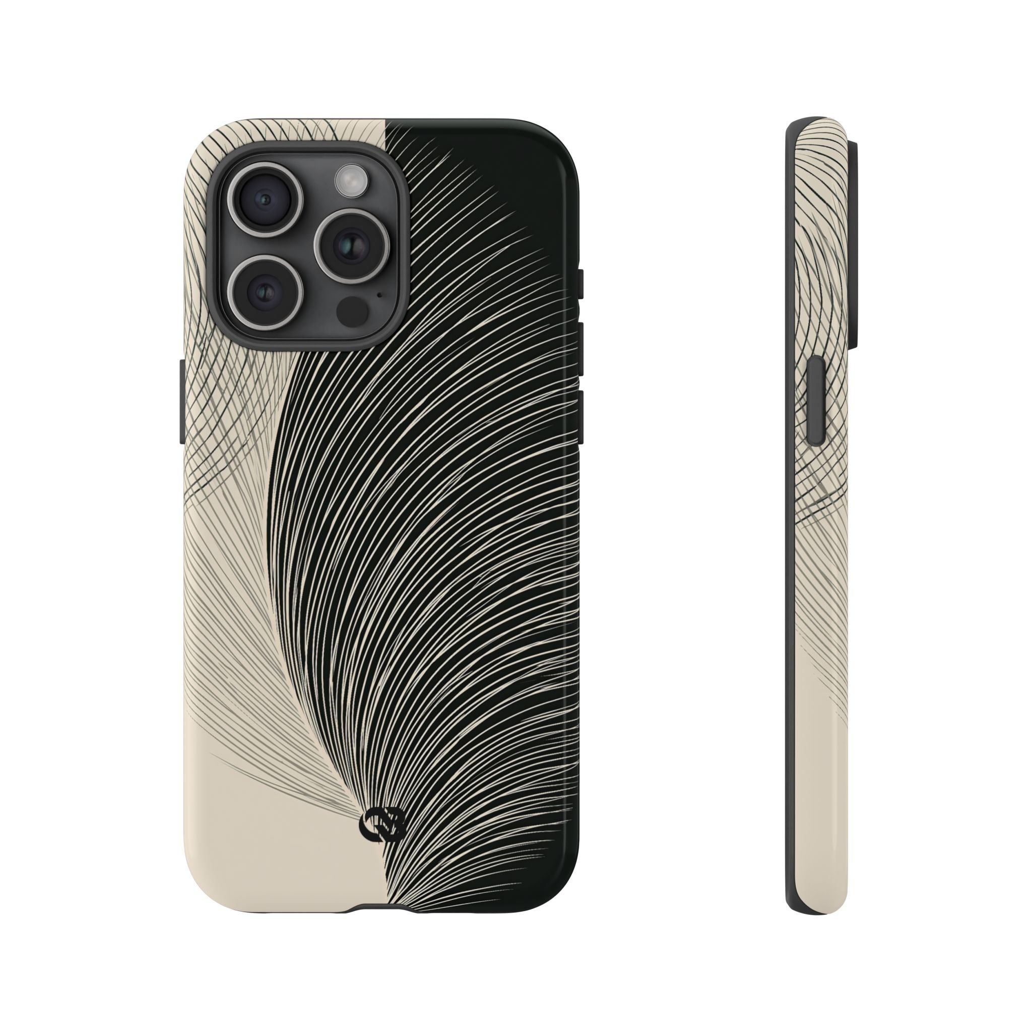 Beige Tough Phone Case for iPhone - Obsidian Cream Plume