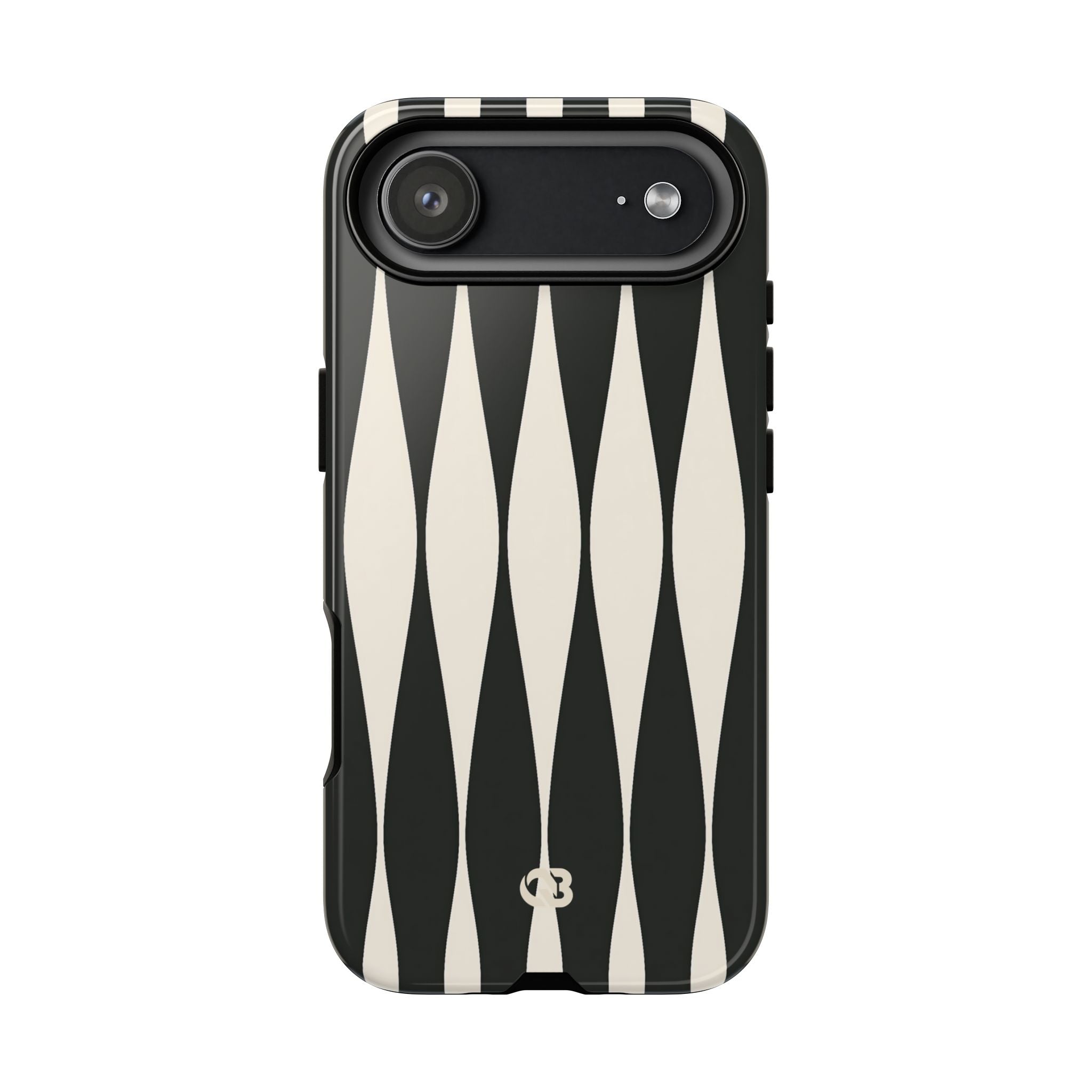 Black Tough Phone Case for iPhone - Ivory Spindle Grid