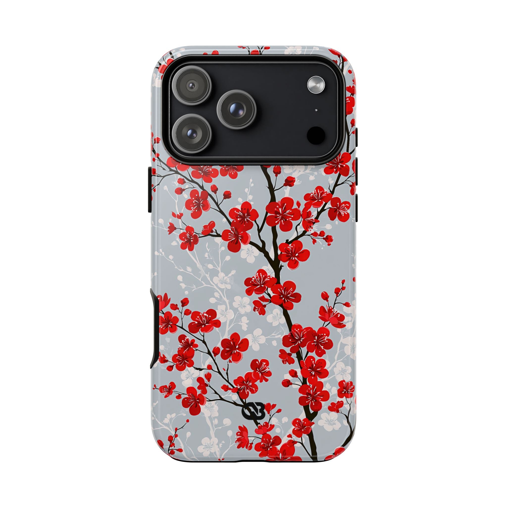 Grey Tough Phone Case for iPhone - Crimson Sakura Slate