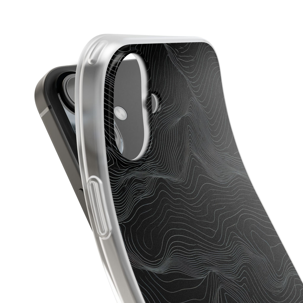 Black Lite Phone Case for iPhone - Obsidian Topo Wireframe
