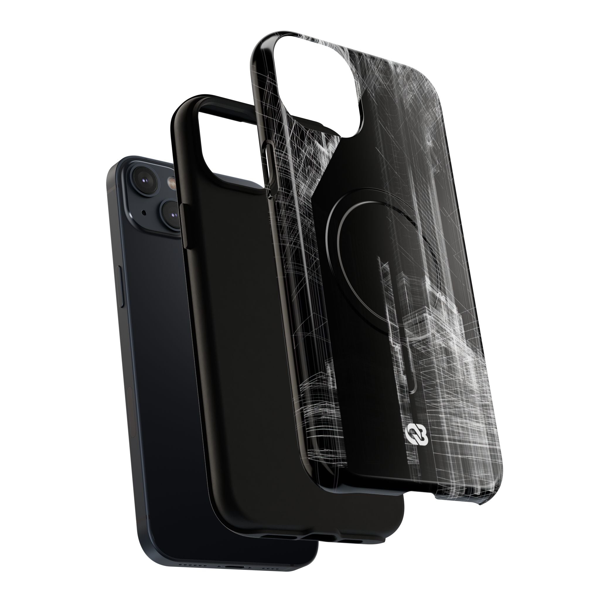 Black Tough 2.0 Magsafe Phone Case for iPhone - Ghost Urban Wireframe