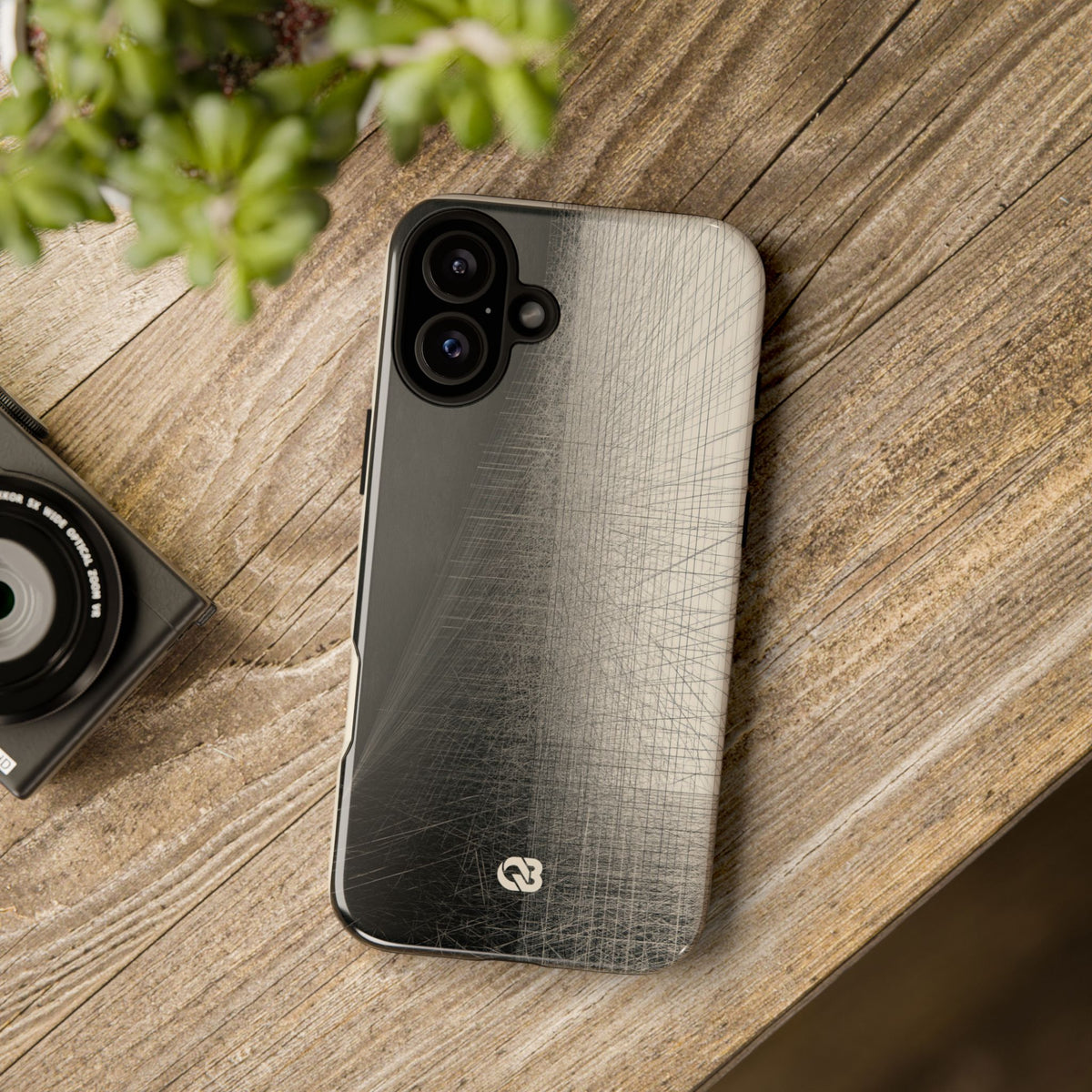 Beige Tough Phone Case for iPhone - Brutalist Graphite Grid