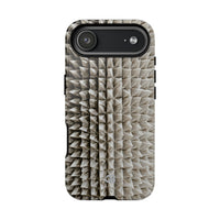 Beige Tough Phone Case for iPhone - Bone Spiked Grid
