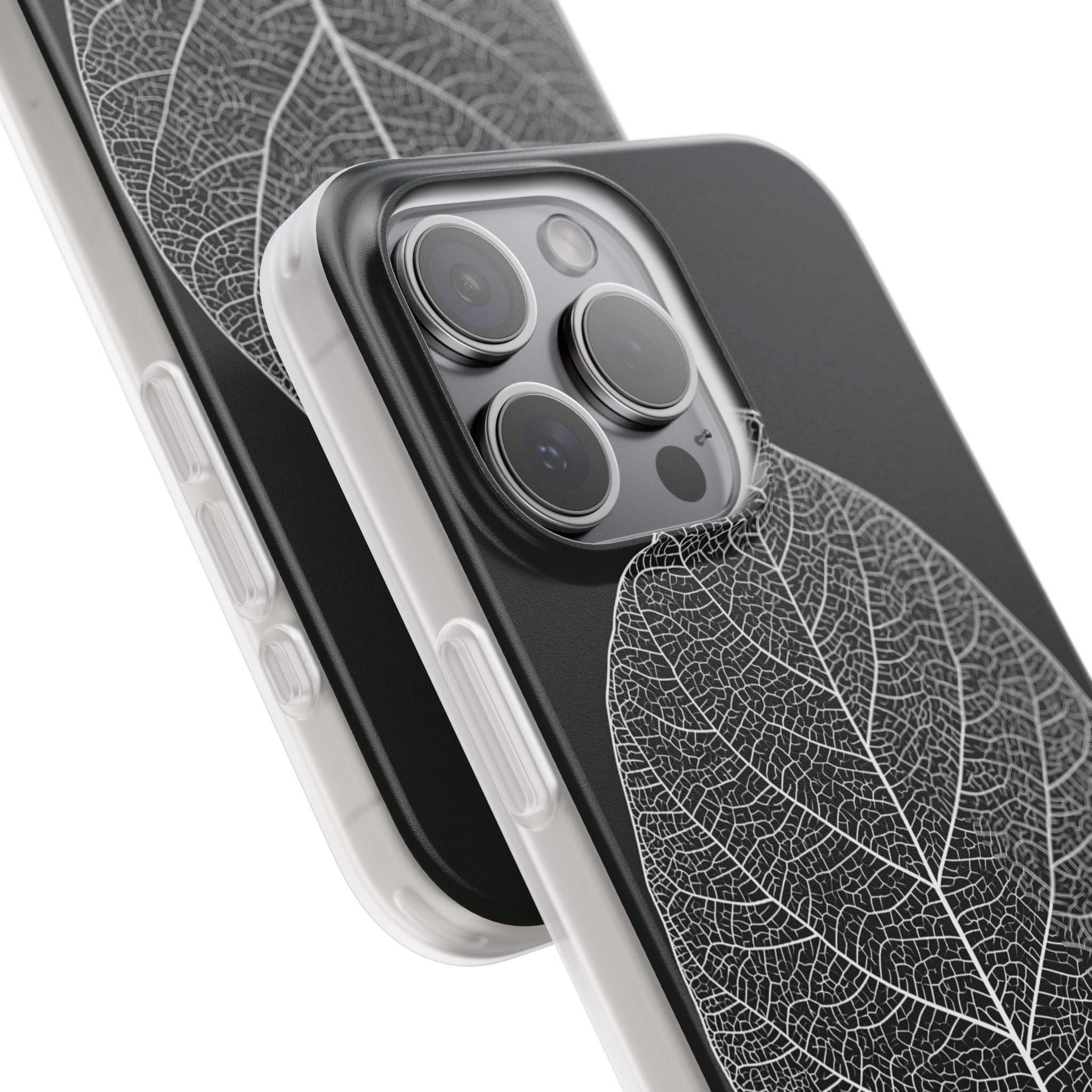 Black Lite Phone Case for iPhone - Bleached Leaf Lattice