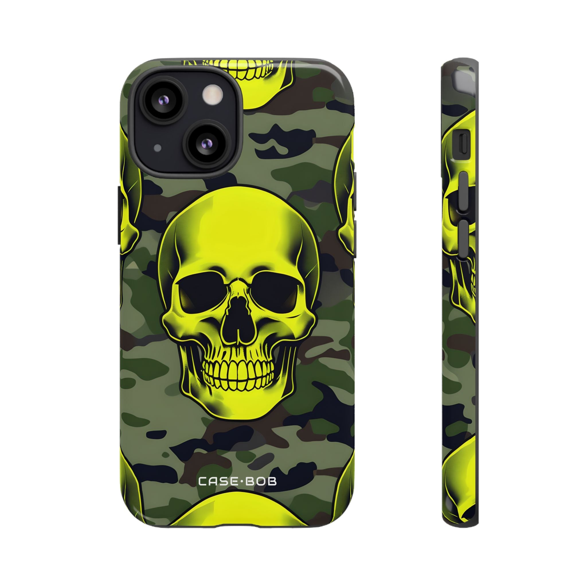 Neon Skull Camo iPhone 13 Mini - Kova suojakotelo