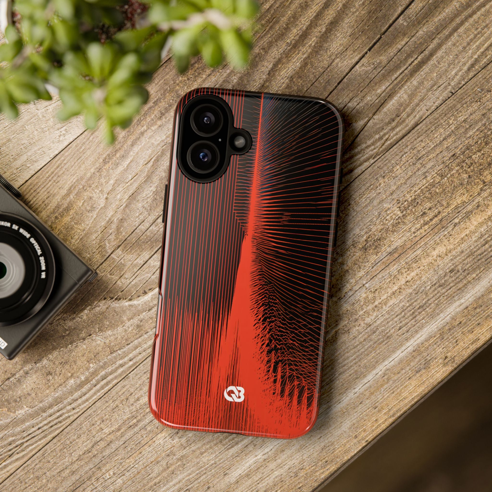 Red Tough Phone Case for iPhone - Crimson Frequency Pulse