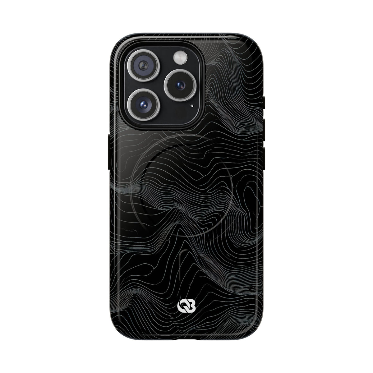 Black Tough 2.0 Magsafe Phone Case for iPhone - Obsidian Topo Wireframe