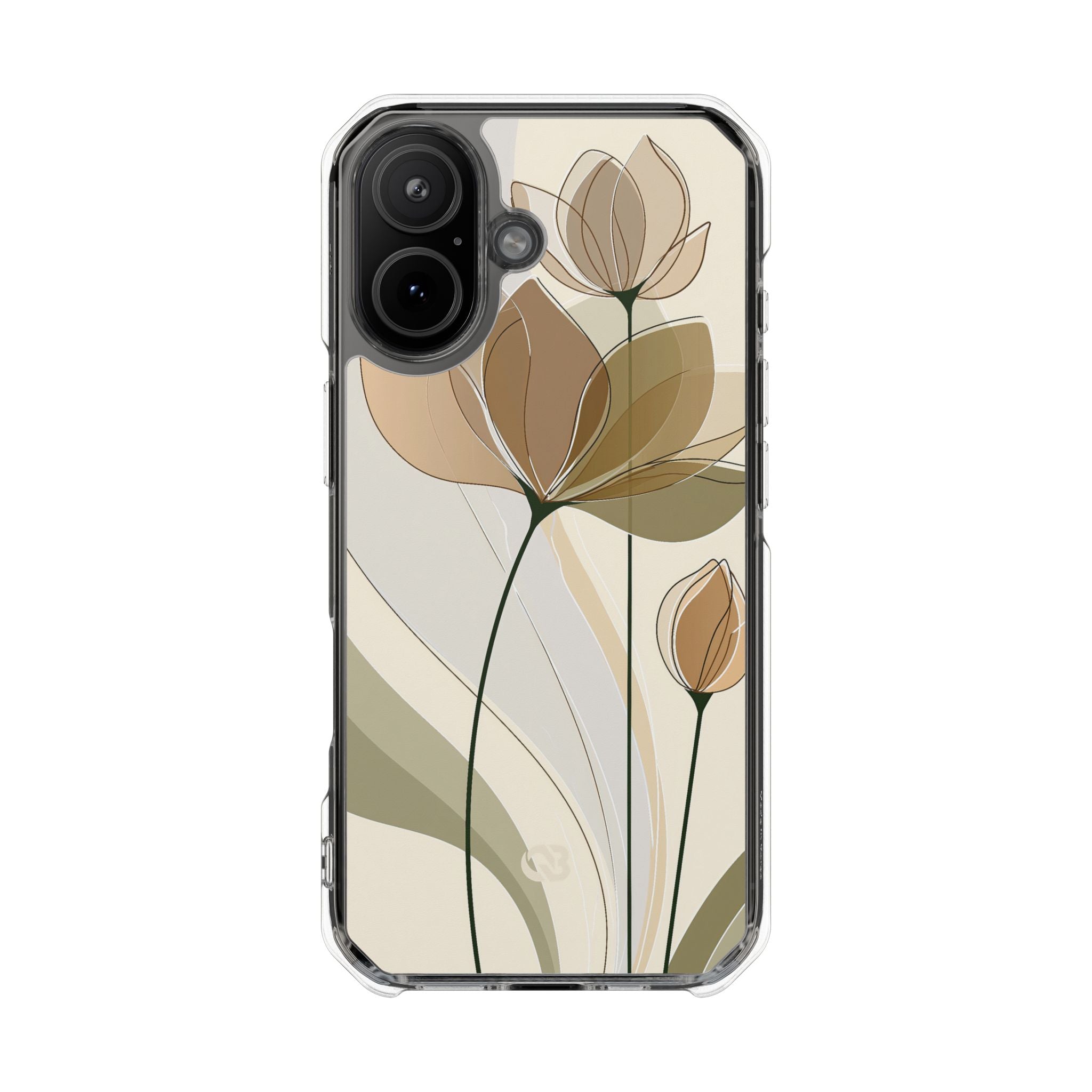 Beige Impact MagSafe Phone Case for iPhone - Muted Ochre Petals