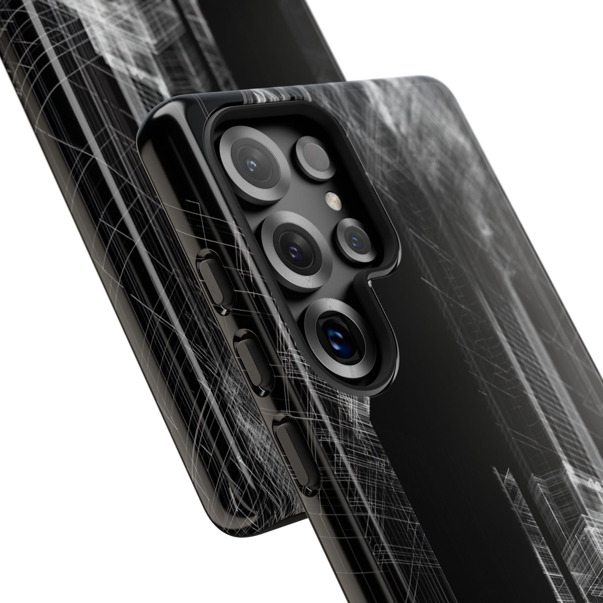 Black Tough Phone Case for Samsung - Ghost Urban Wireframe