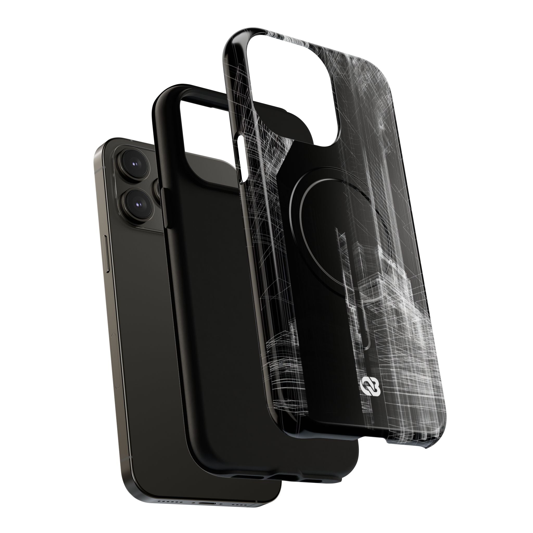 Black Tough 2.0 Magsafe Phone Case for iPhone - Ghost Urban Wireframe
