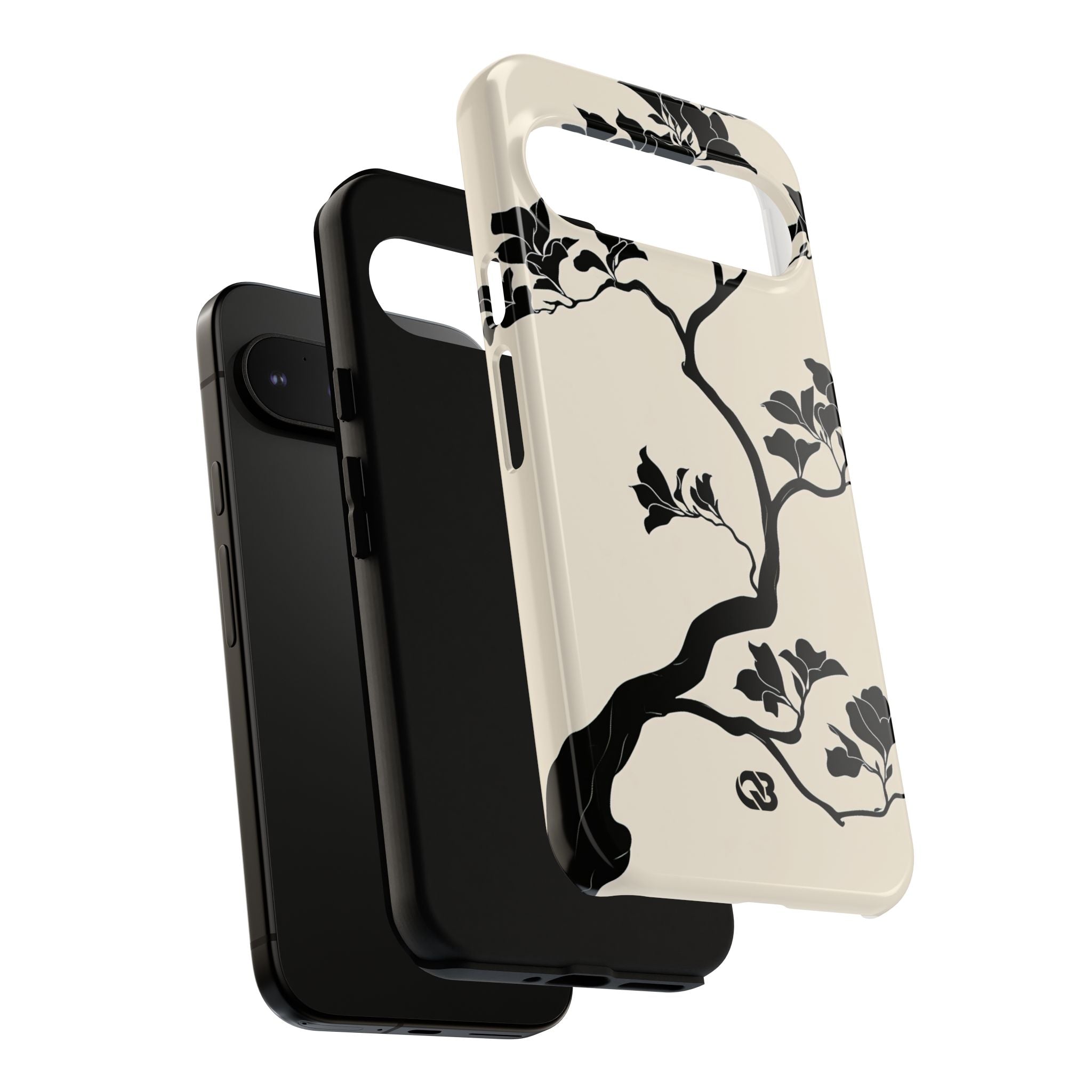 Beige Tough Phone Case for Google Pixel - Obsidian Bonsai Silhouette