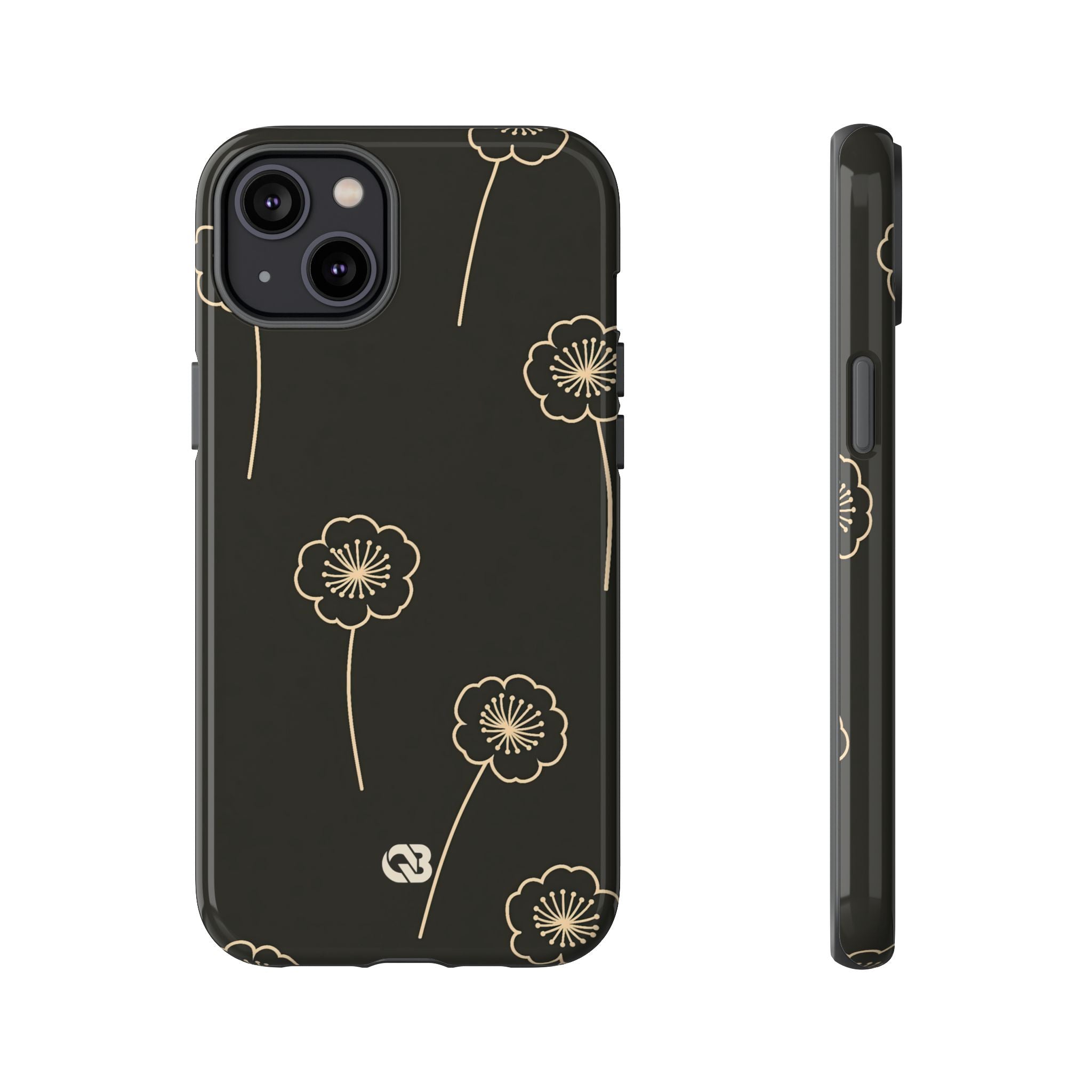Black Tough Phone Case for iPhone - Obsidian Sand Petals