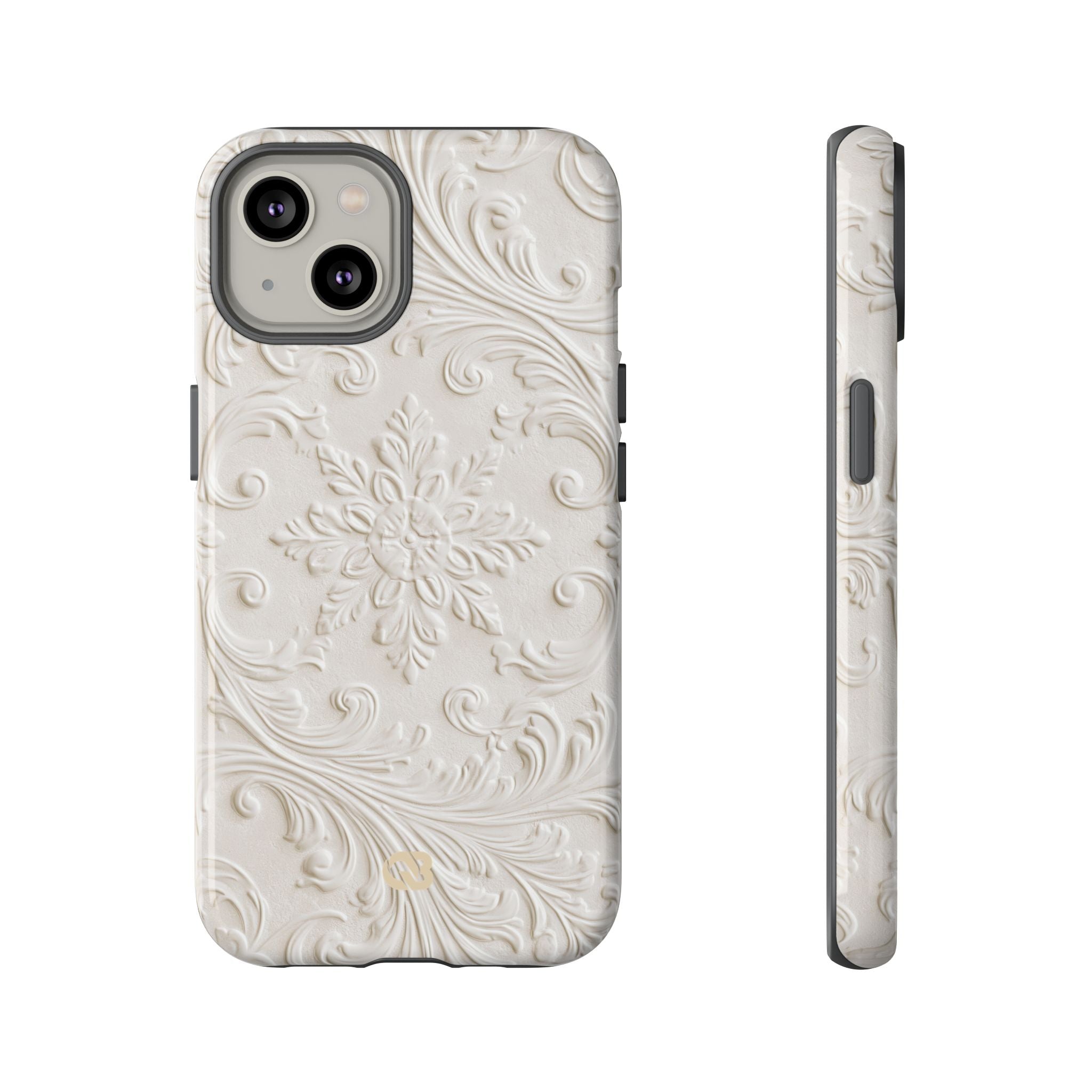 White Tough Phone Case for iPhone - Alabaster Floral Relief