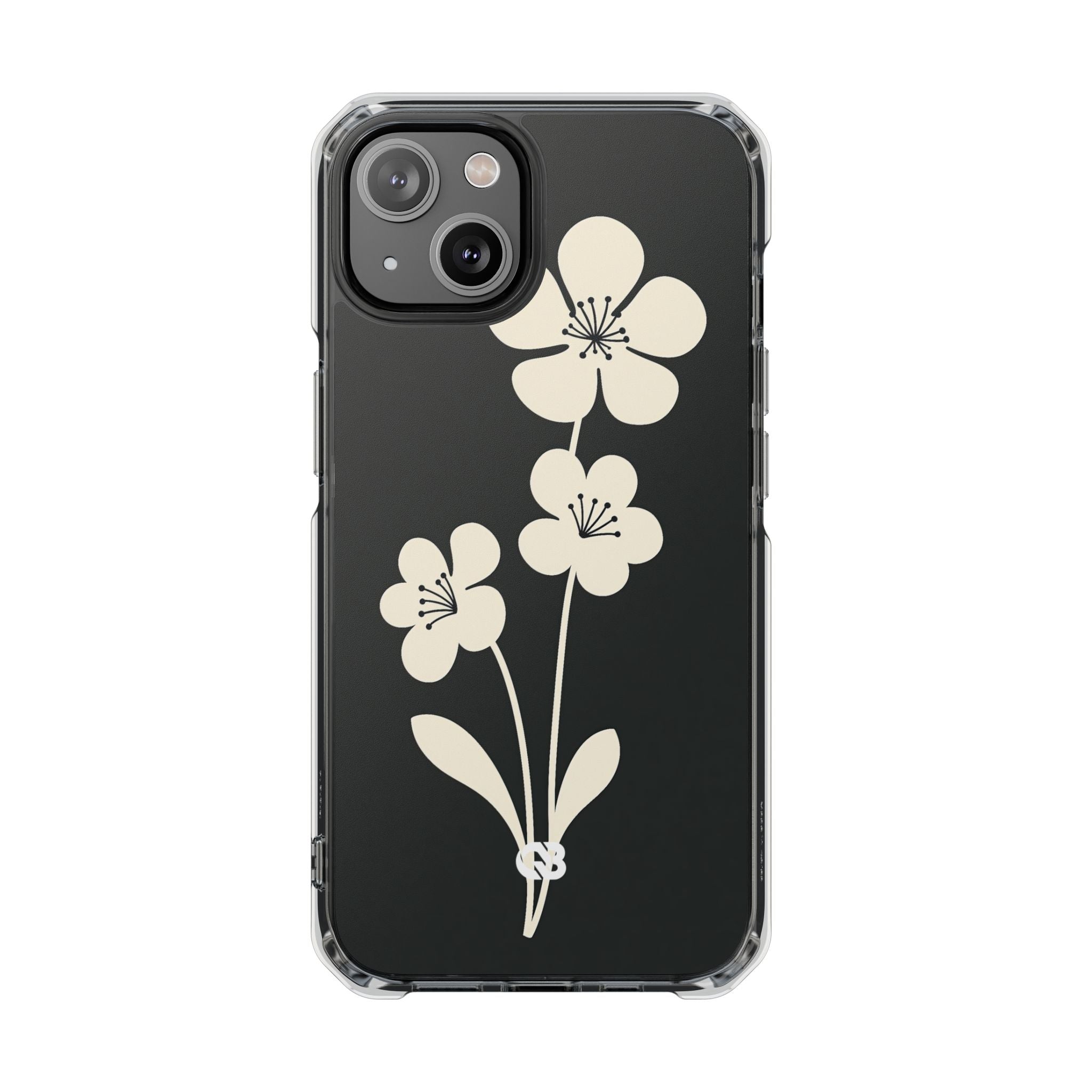 Black Impact MagSafe Phone Case for iPhone - Obsidian Cream Bloom