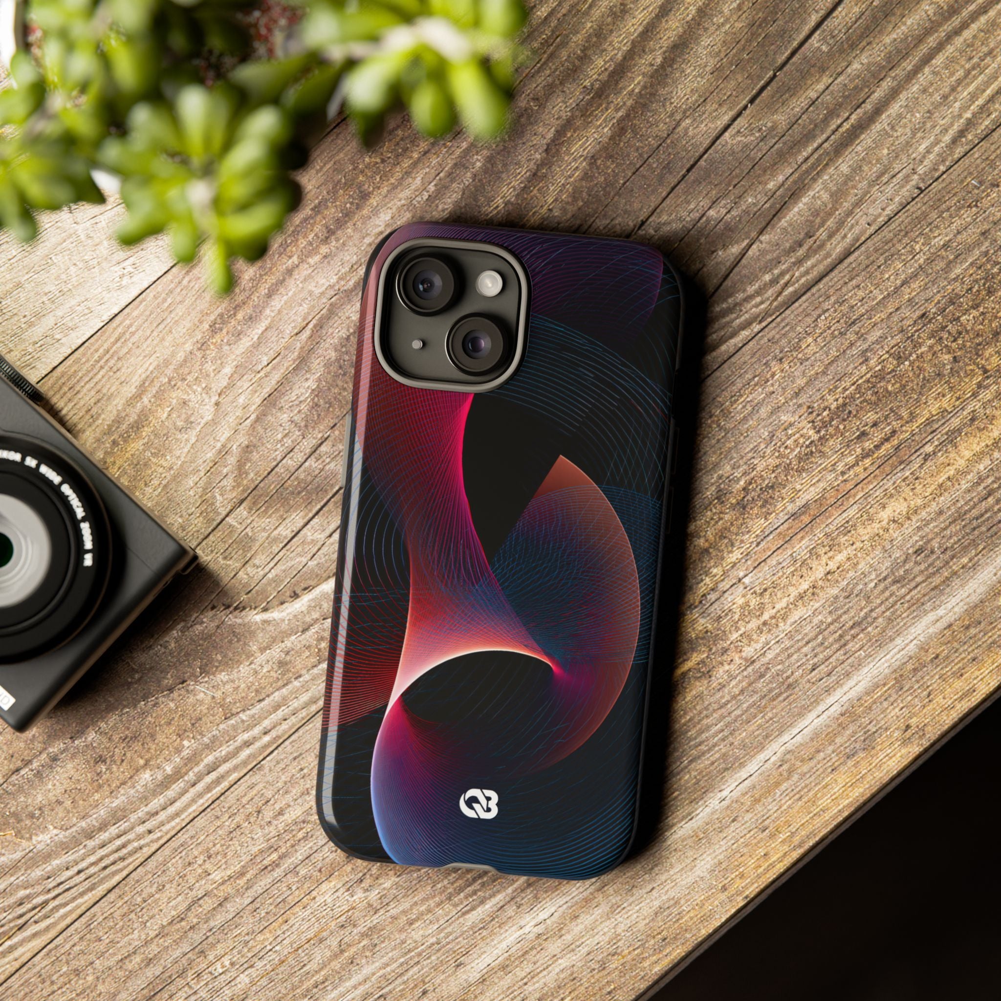 Black Tough Phone Case for iPhone - Cobalt Crimson Flux