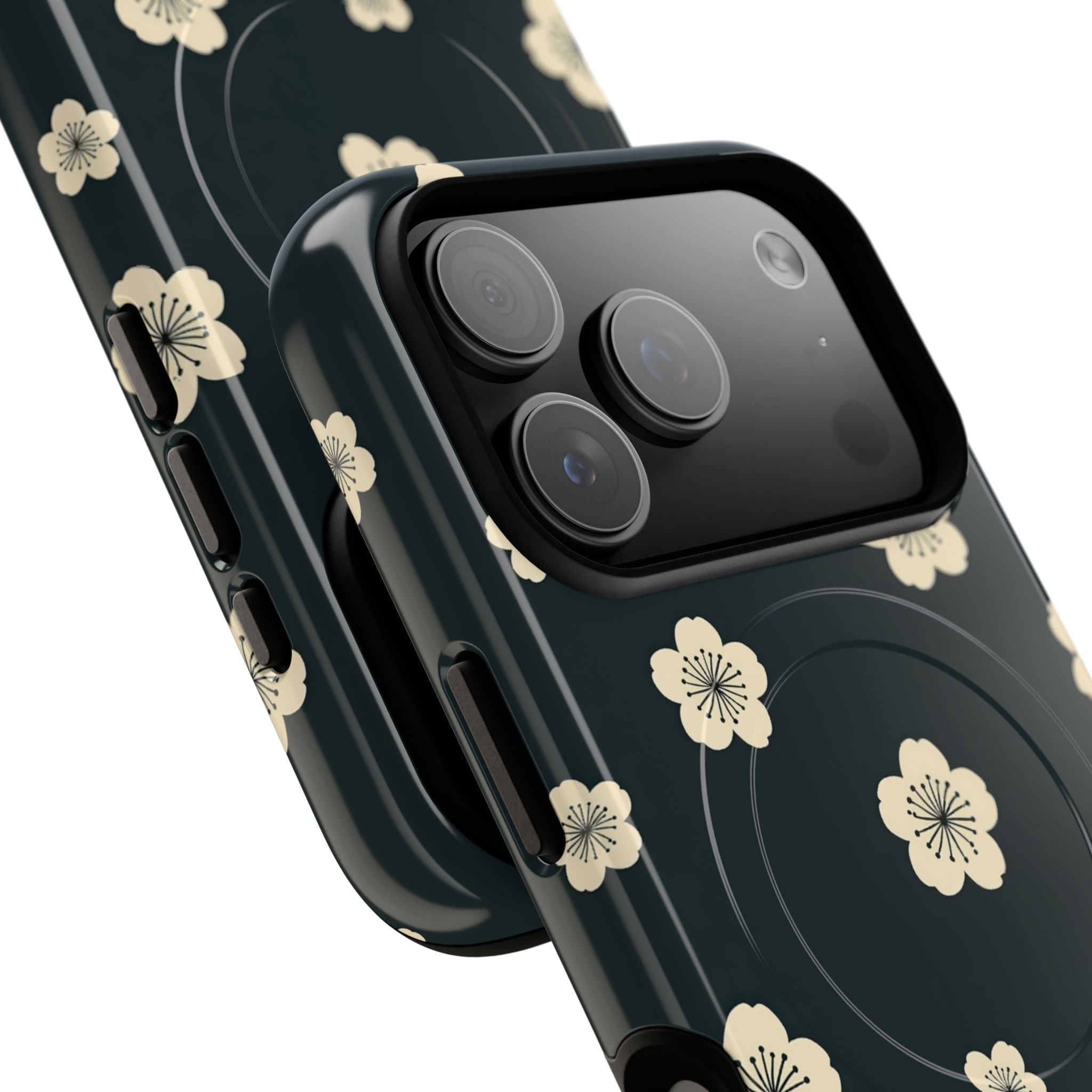 Teal Tough 2.0 Magsafe Phone Case for iPhone - Obsidian Cream Petals