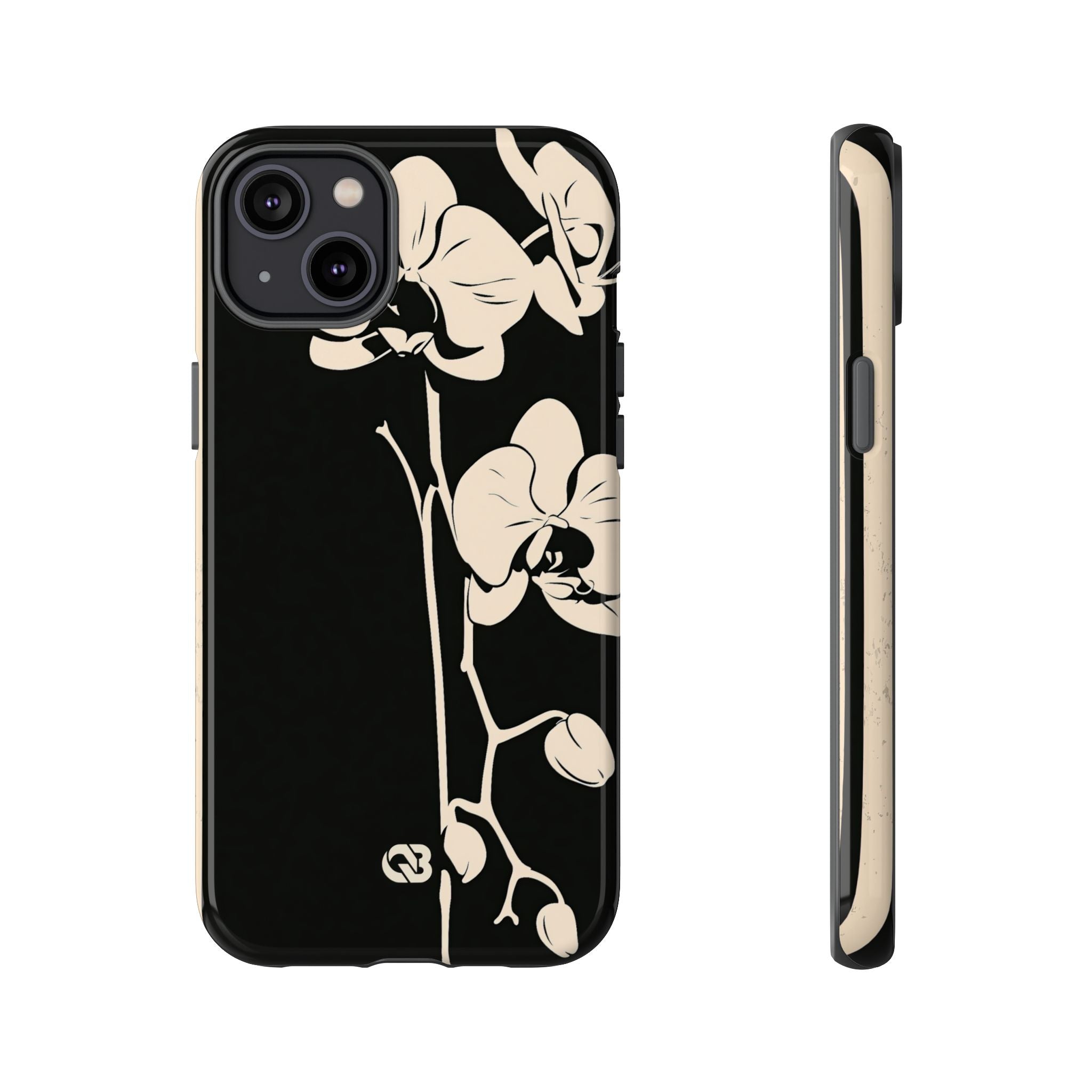 Black Tough Phone Case for iPhone - Obsidian Bone Orchid
