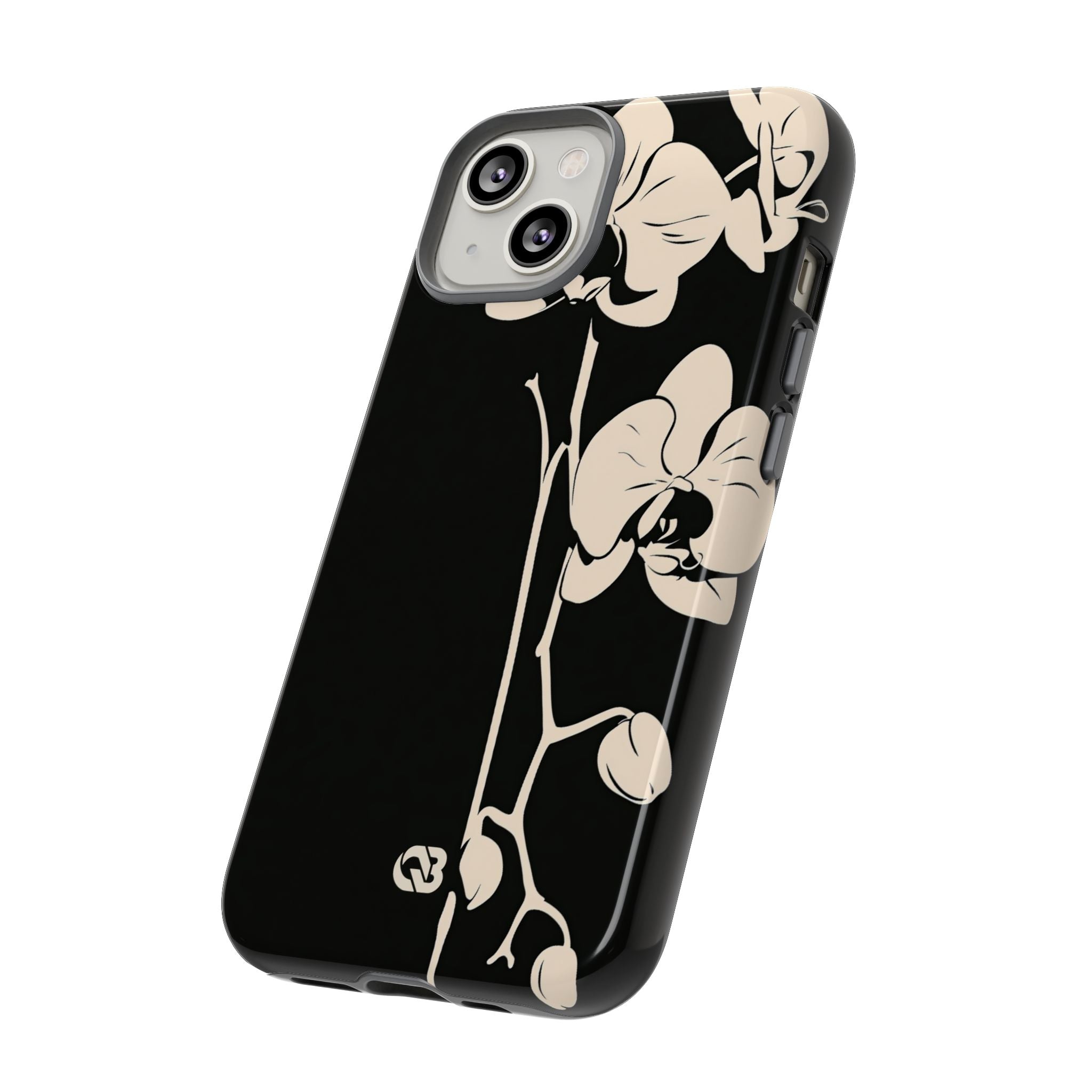 Black Tough Phone Case for iPhone - Obsidian Bone Orchid