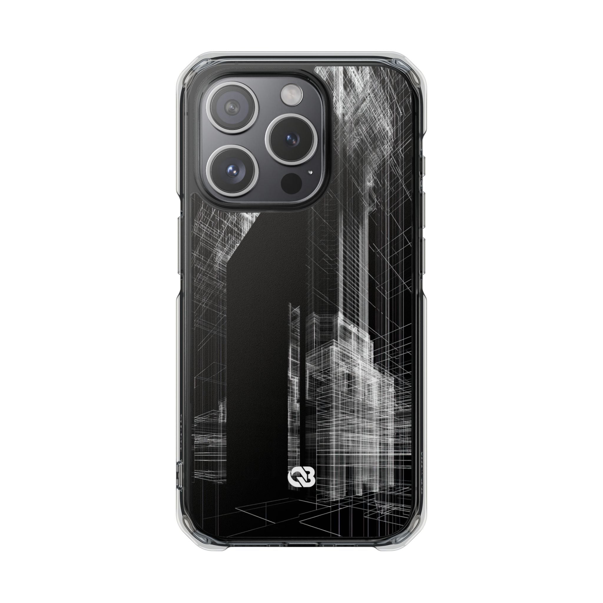 Black Impact MagSafe Phone Case for iPhone - Ghost Urban Wireframe