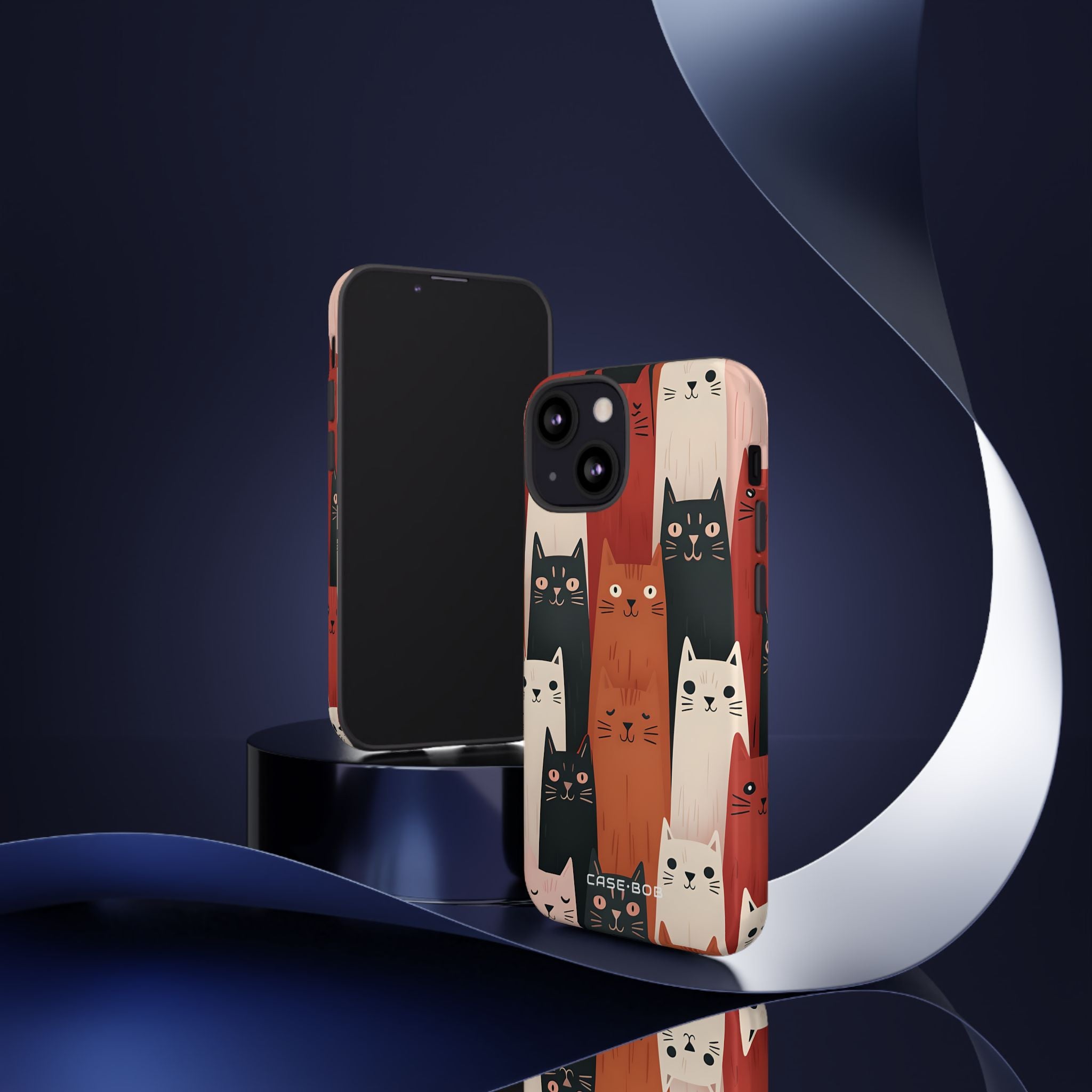 Elongated Cats Zwart iPhone 13 Mini Case - Tough