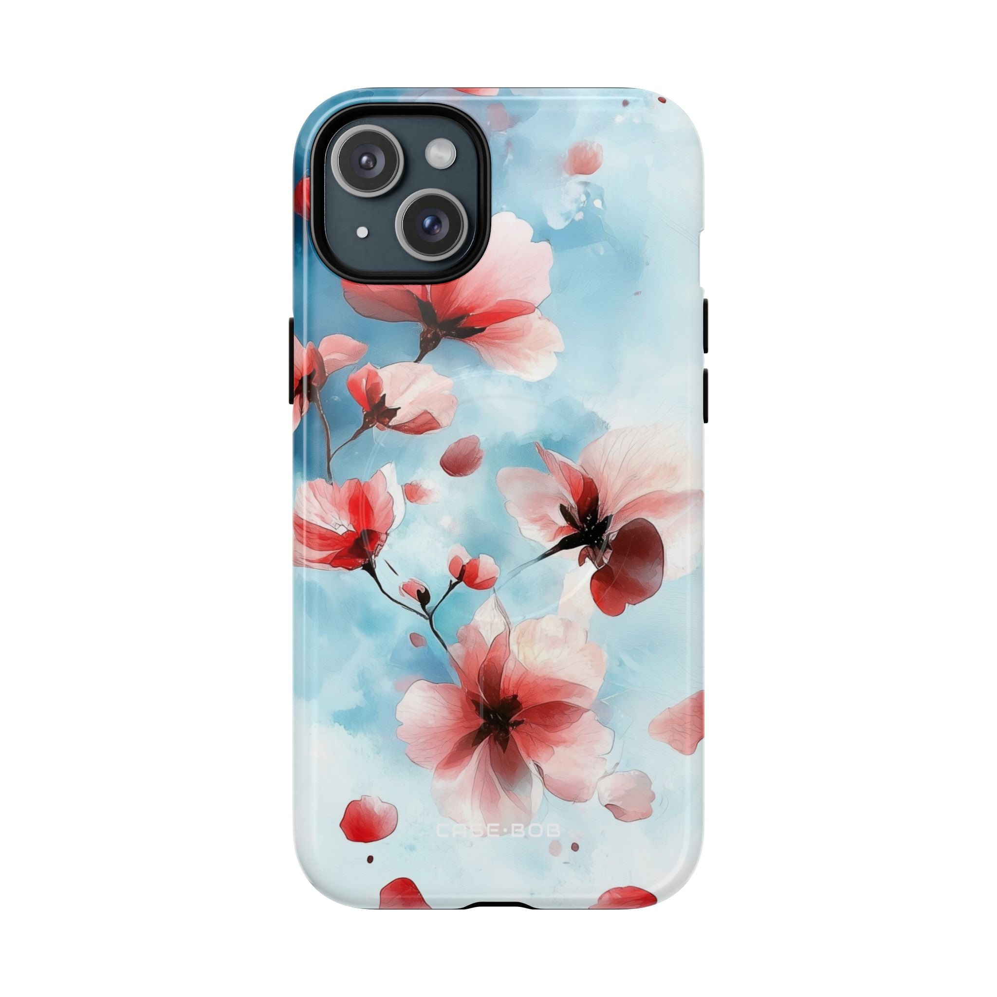 Pink Blossom Drift iPhone 15 Plus -kova suojakotelo
