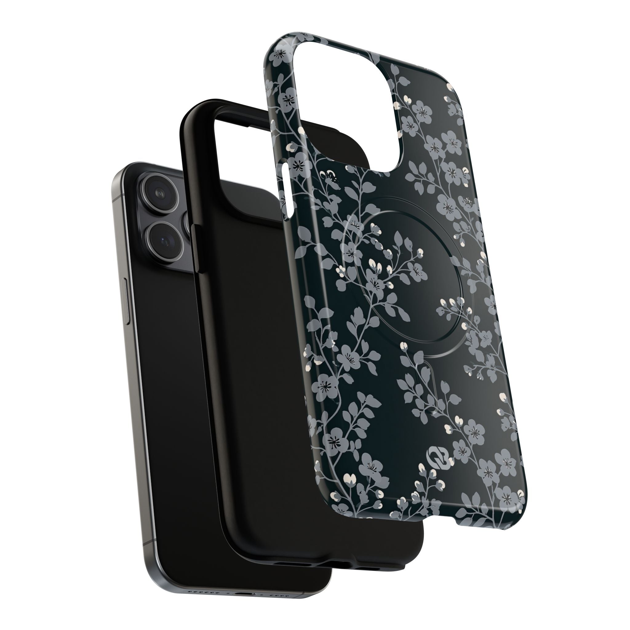 Black Tough 2.0 Magsafe Phone Case for iPhone - Midnight Slate Blossom
