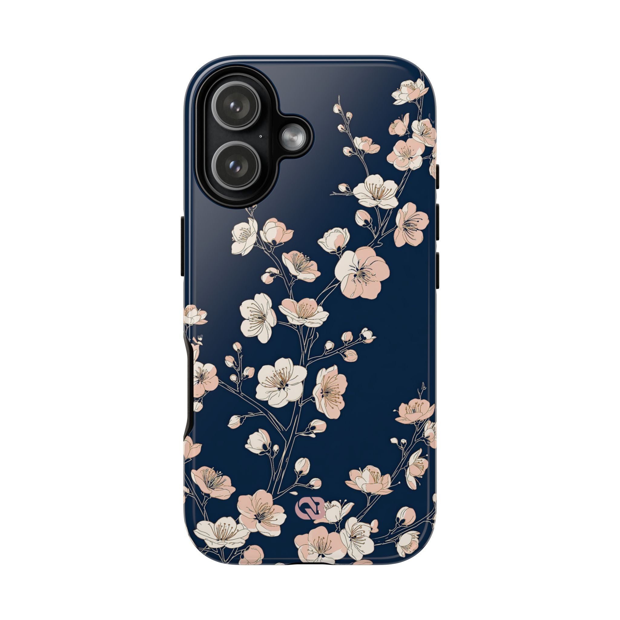 Blue Tough Phone Case for iPhone - Midnight Peach Sakura