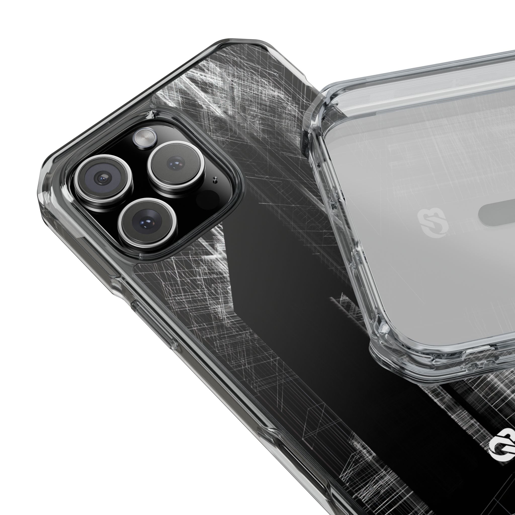 Black Impact MagSafe Phone Case for iPhone - Ghost Urban Wireframe