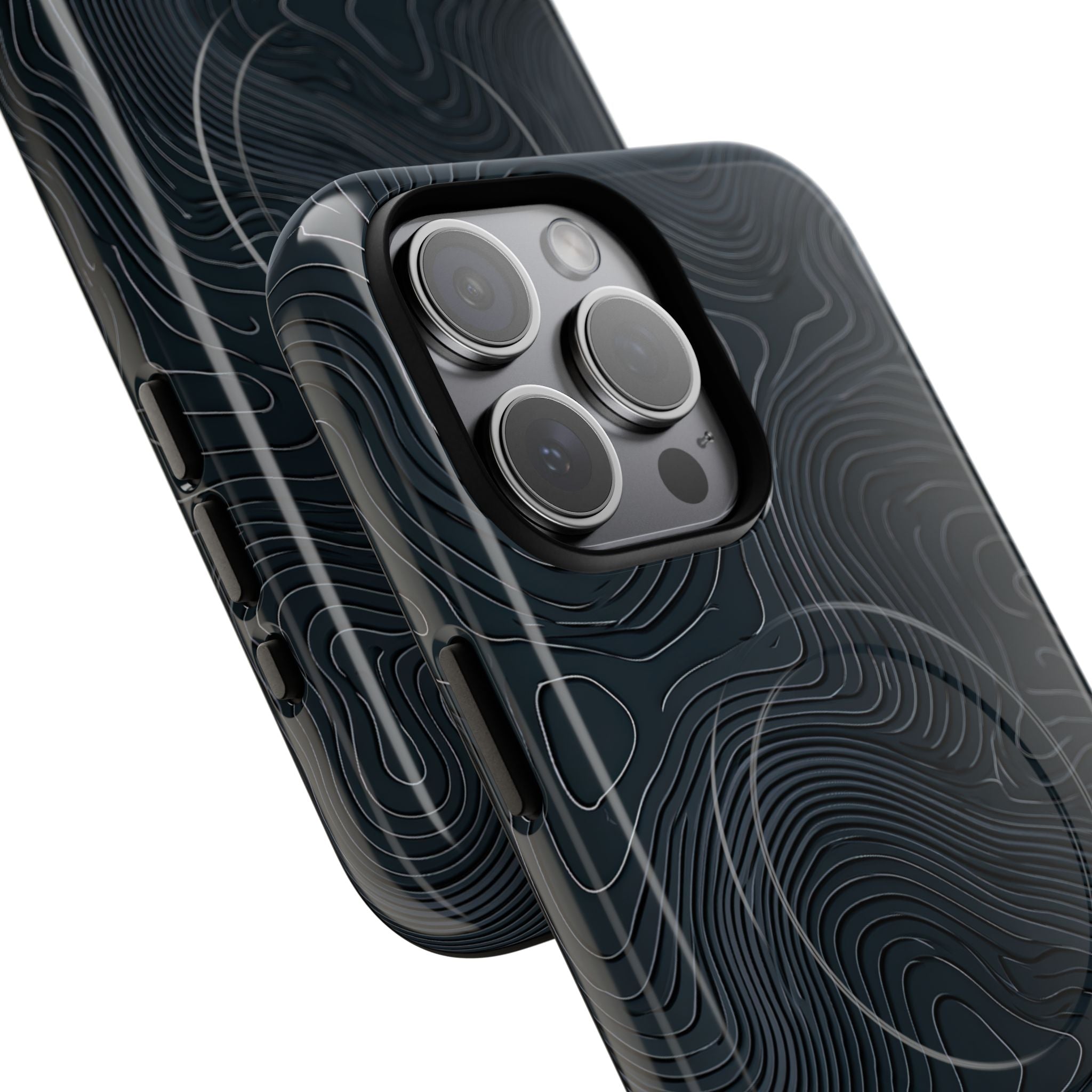 Black Tough 2.0 Magsafe Phone Case for iPhone - Obsidian Ridge Topo