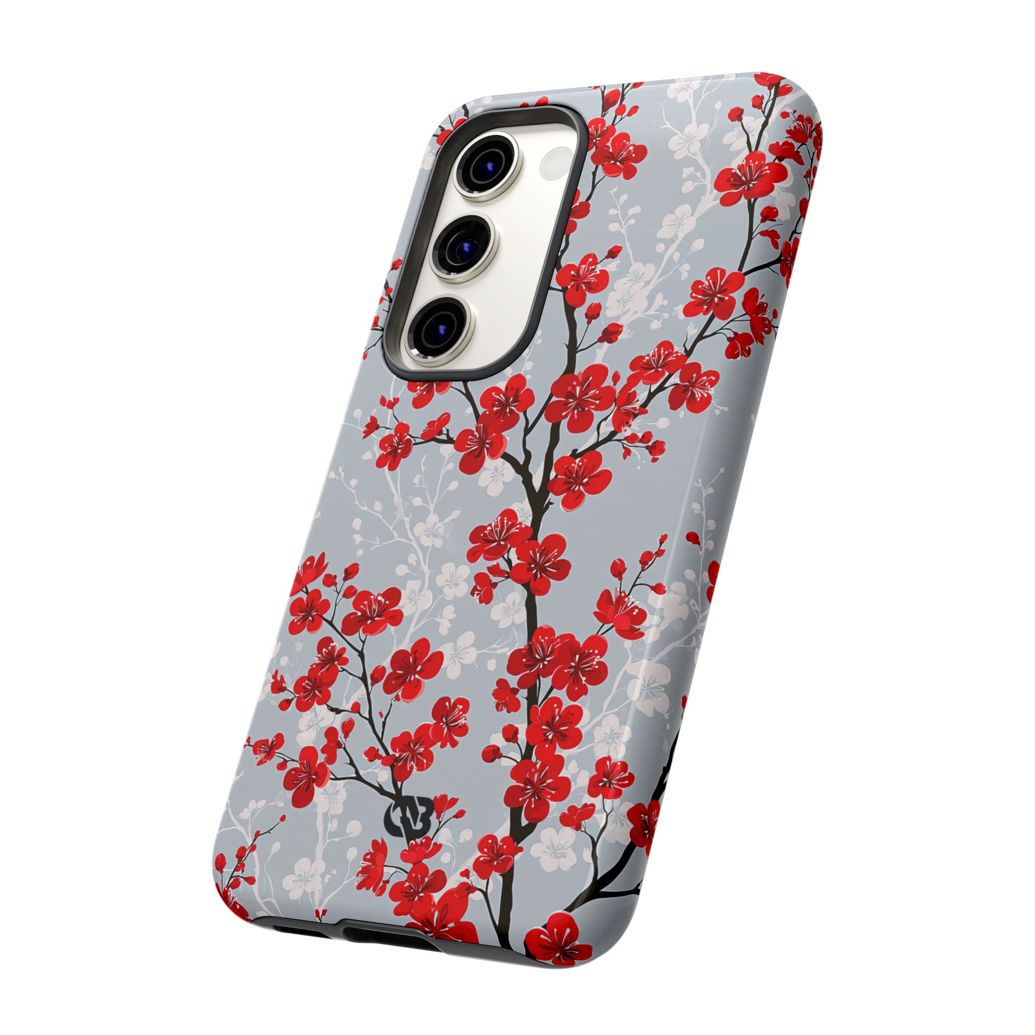 Grey Tough Phone Case for Samsung - Crimson Sakura Slate