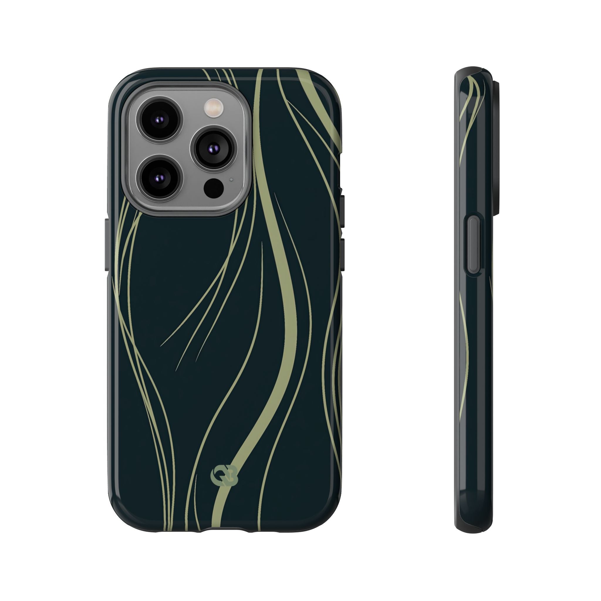 Green Tough Phone Case for iPhone - Obsidian Sage Flow