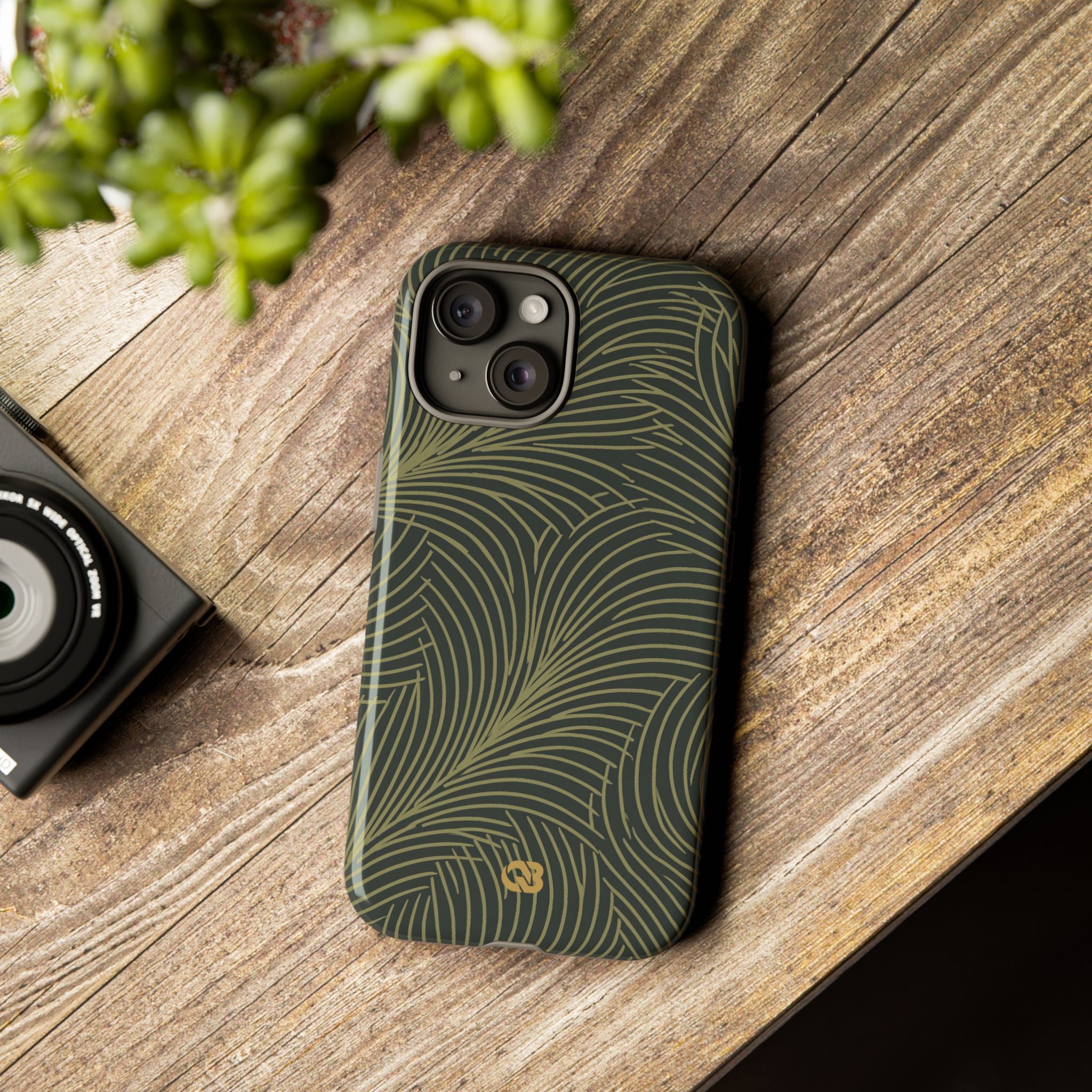 Green Tough Phone Case for iPhone - Dark Olive Plume