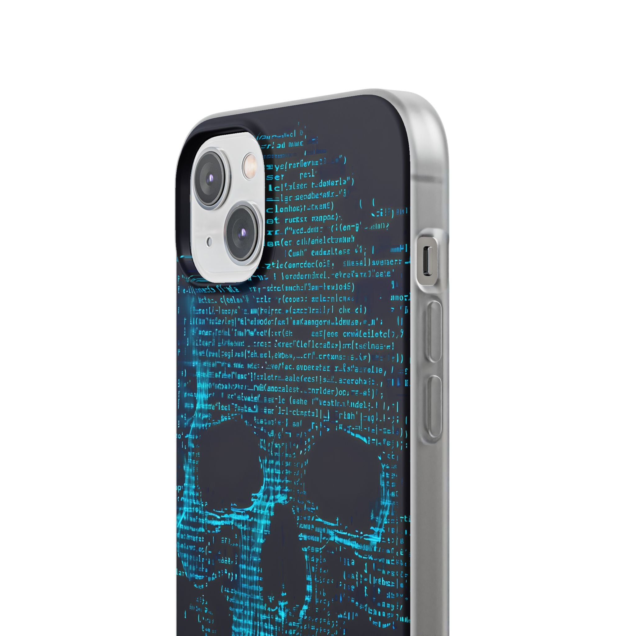 Cyan Glitch Skull · Soft Phone Case for iPhone