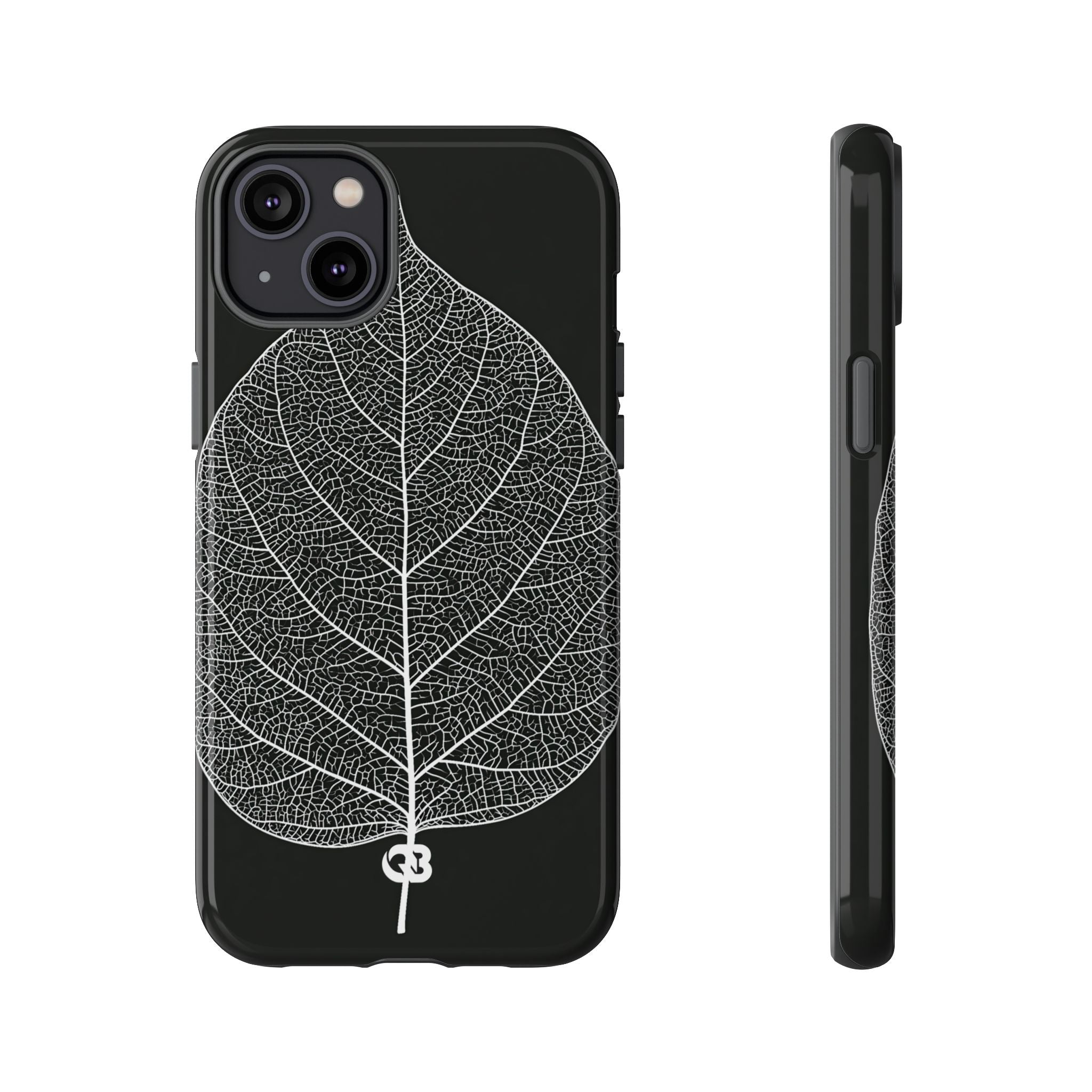 Black Tough Phone Case for iPhone - Bleached Leaf Lattice