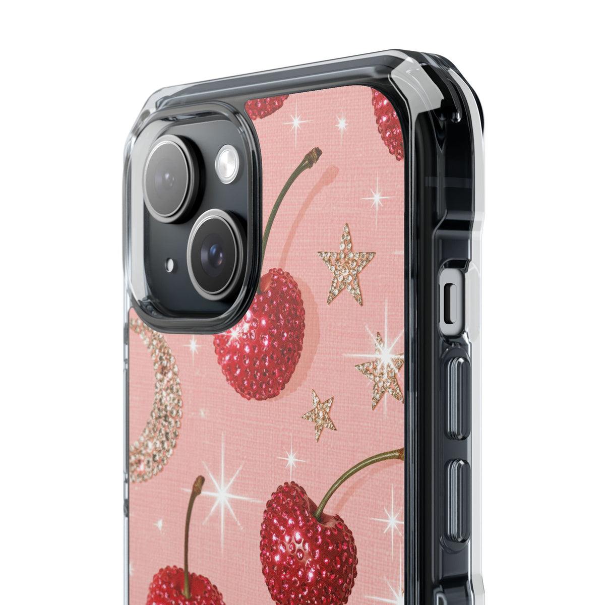 Bedazzled Ruby Cherries · Clear Impact Magnetic Phone Case for iPhone · Pink