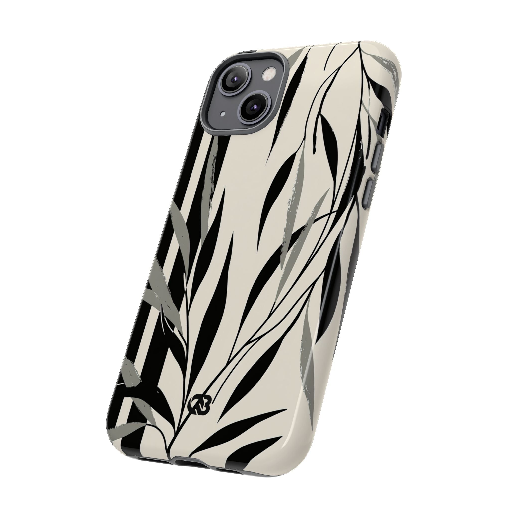 Beige Tough Phone Case for iPhone - Soot Leaf Sketch