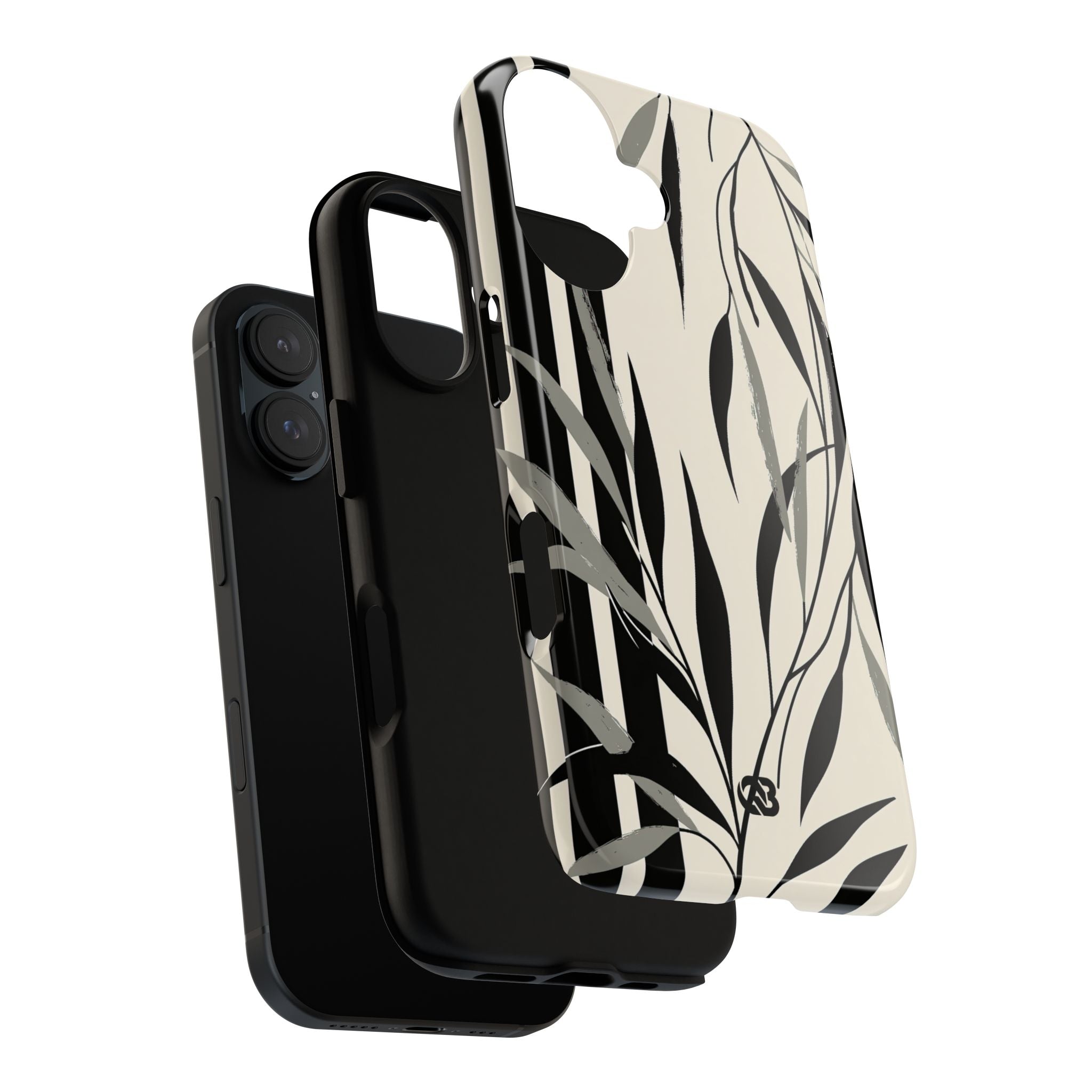 Beige Tough Phone Case for iPhone - Soot Leaf Sketch