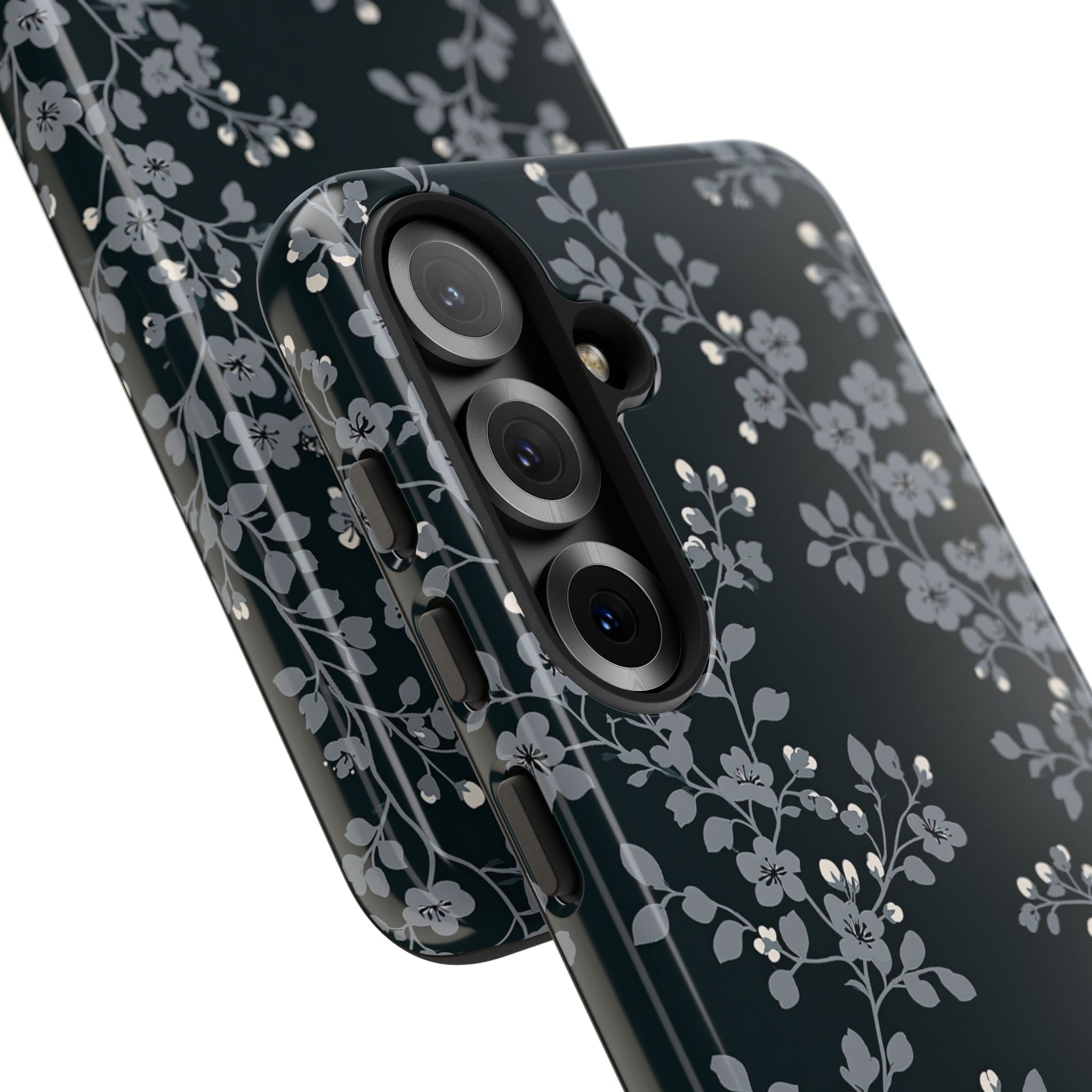Black Tough Phone Case for Samsung - Midnight Slate Blossom