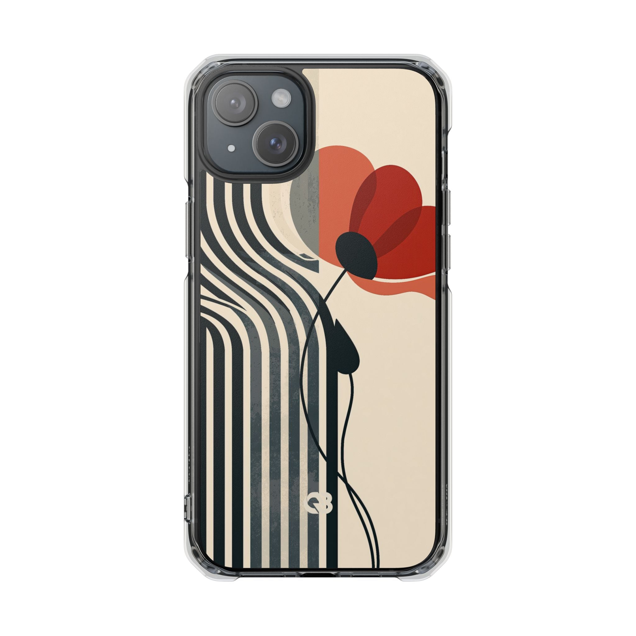 Beige Impact MagSafe Phone Case for iPhone - Crimson Line Bloom