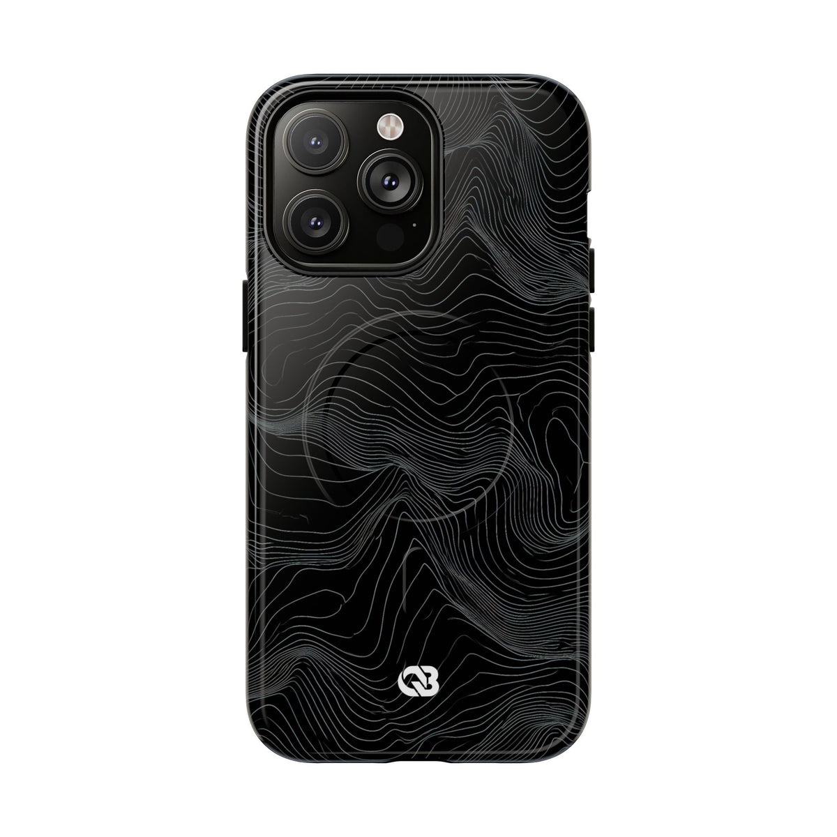 Black Tough 2.0 Magsafe Phone Case for iPhone - Obsidian Topo Wireframe