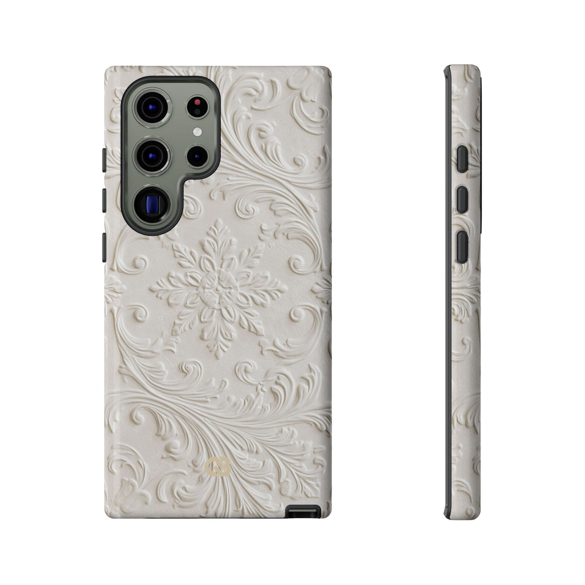 White Tough Phone Case for Samsung - Alabaster Floral Relief