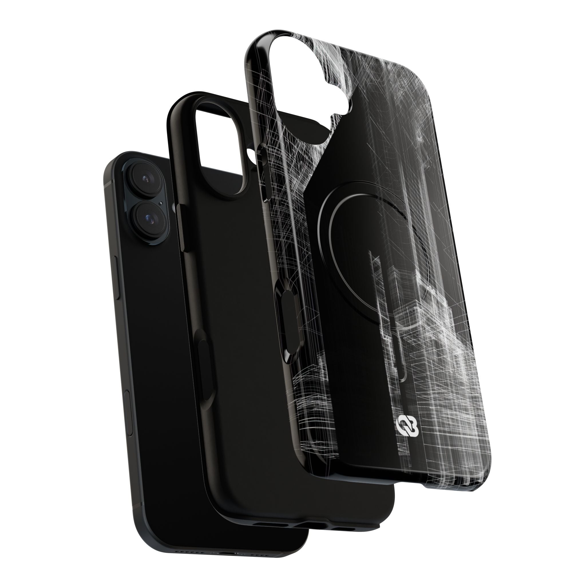 Black Tough 2.0 Magsafe Phone Case for iPhone - Ghost Urban Wireframe