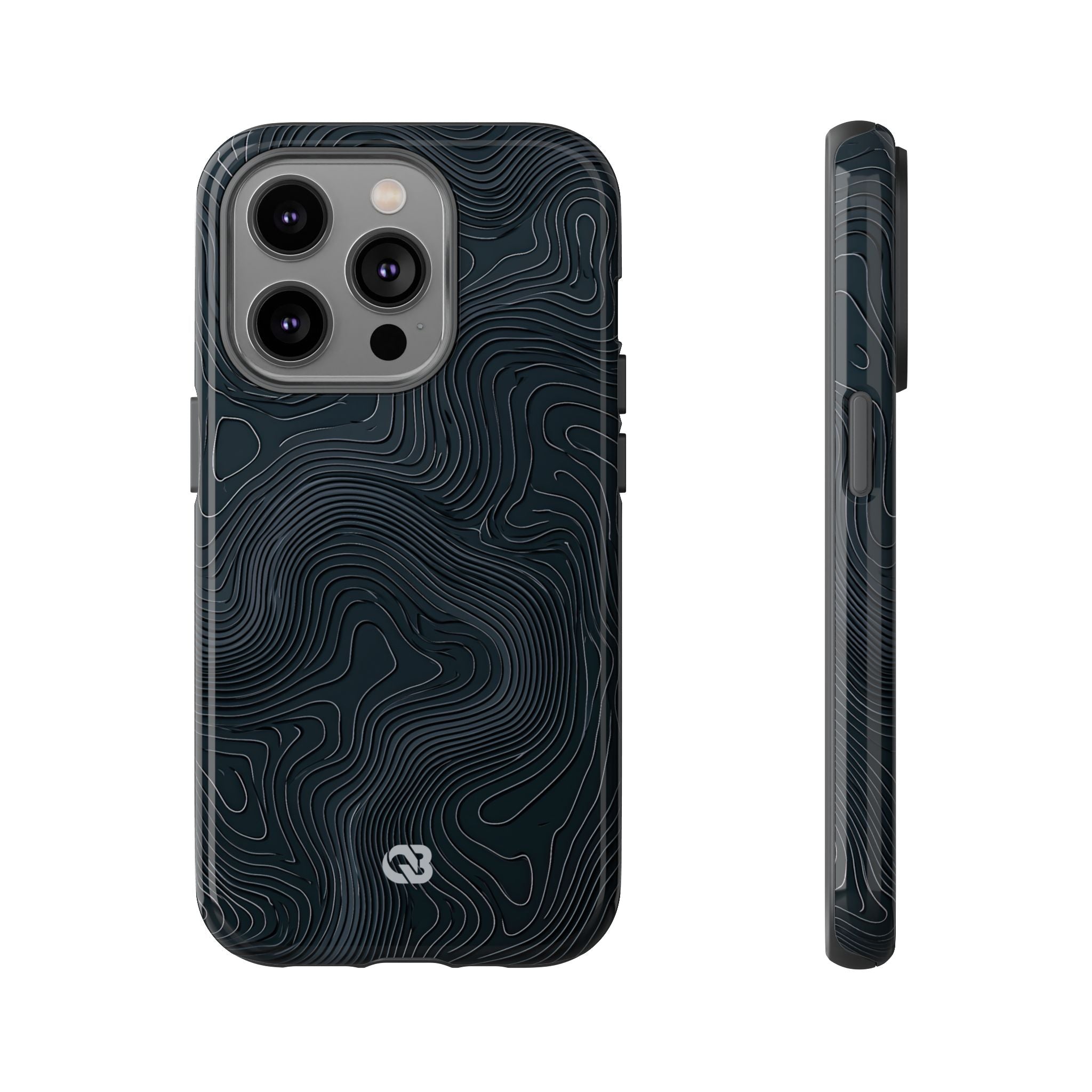 Black Tough Phone Case for iPhone - Obsidian Ridge Topo