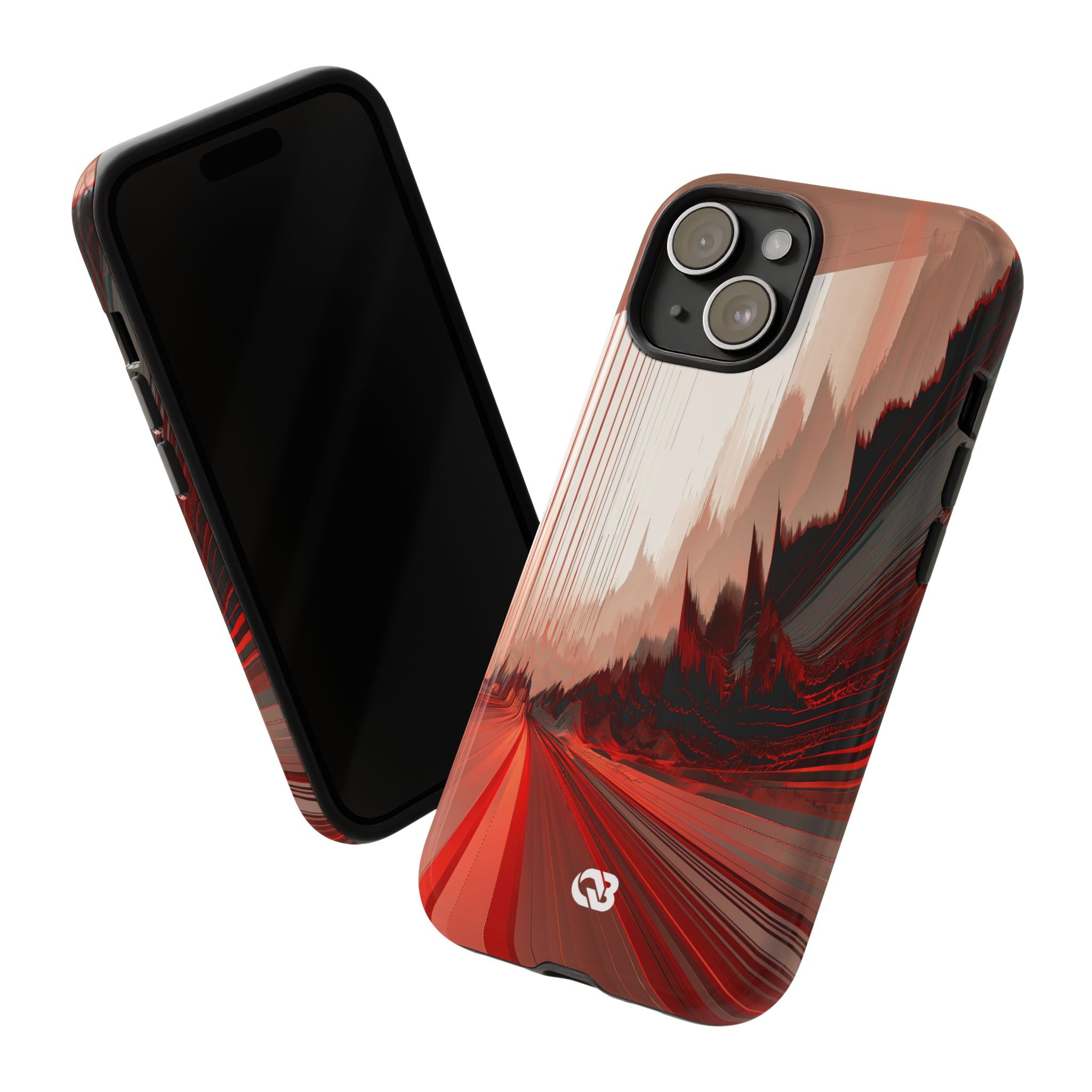 Red Tough Phone Case for iPhone - Crimson Pulse Horizon