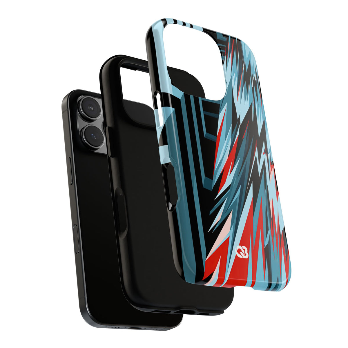 Blue Tough Phone Case for iPhone - Glitch Peak Cyan